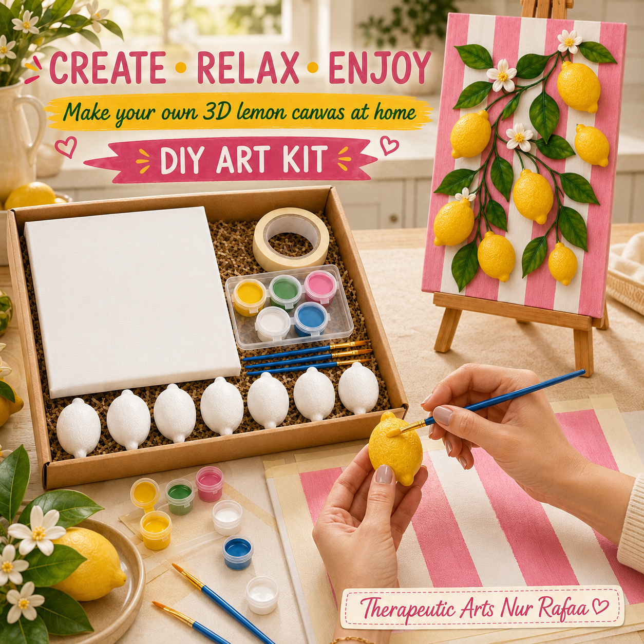 DIY 3D Lemon Canvas Art Kit Lemon Craft Kit , All included, 3D Textured effect , Looks like real lemon