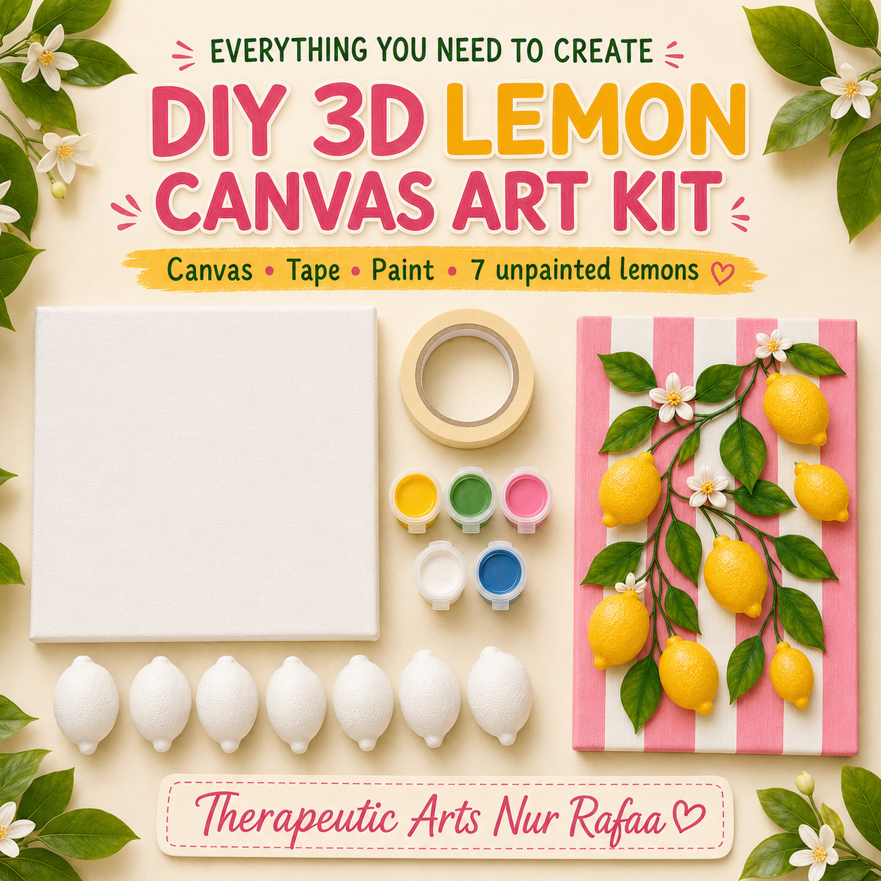 DIY 3D Lemon Canvas Art Kit Lemon Craft Kit , All included, 3D Textured effect , Looks like real lemon