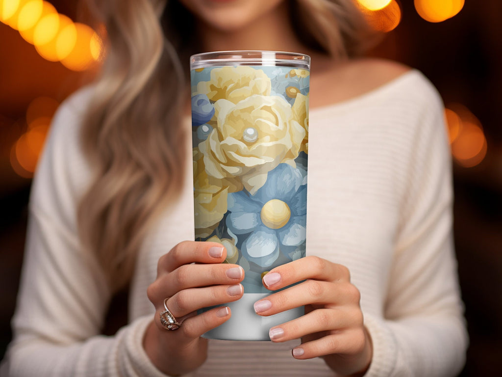 Flowers 20oz Sublimation Skinny Tumbler Designs, Straight Skinny Tumbler Wrap Instant Download PNG