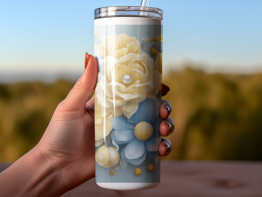 Flowers 20oz Sublimation Skinny Tumbler Designs, Straight Skinny Tumbler Wrap Instant Download PNG
