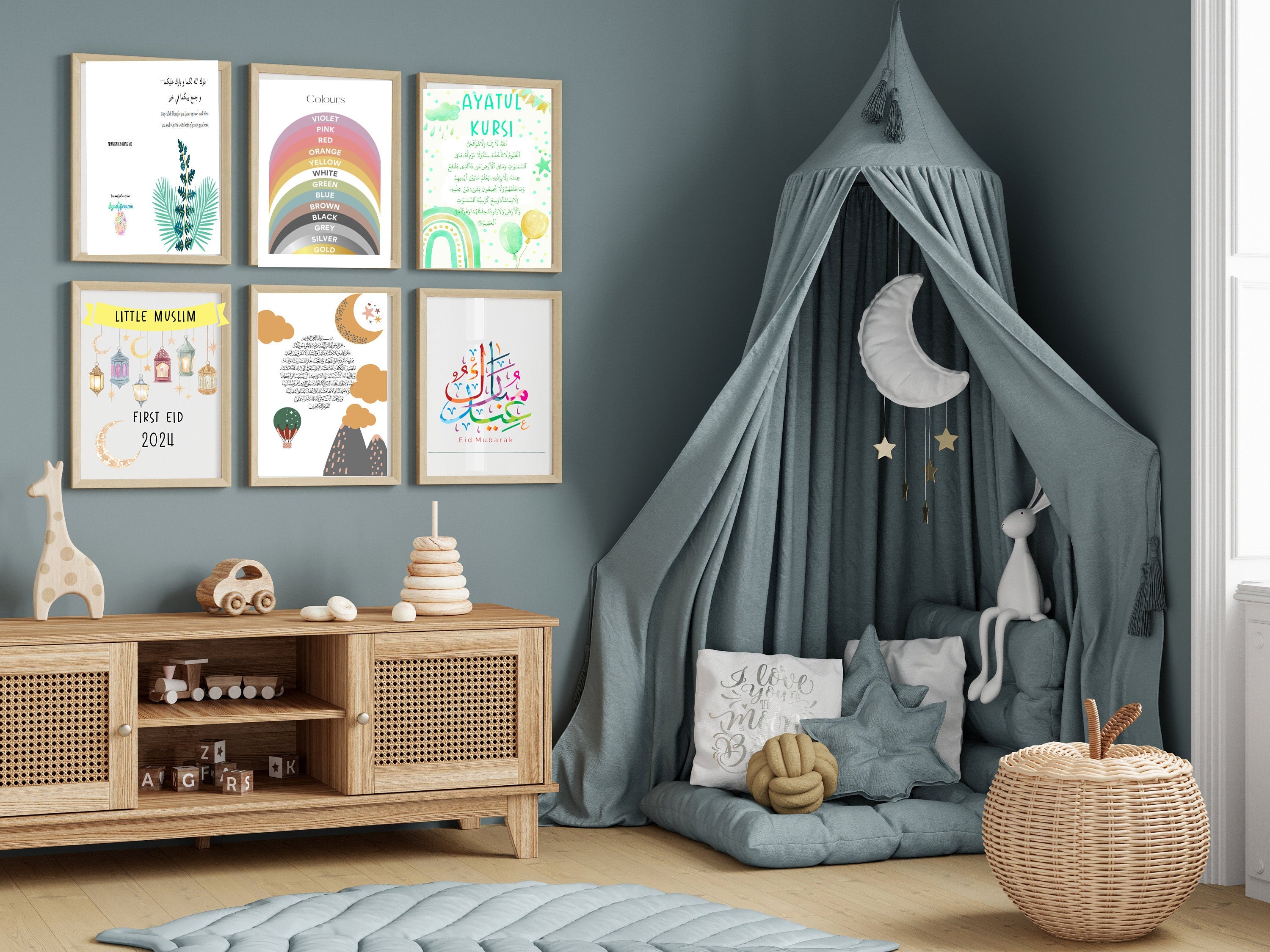 Rainbow Muslim Kids Prints: Calming Islamic Wall Art (Digital Download Set of 30)