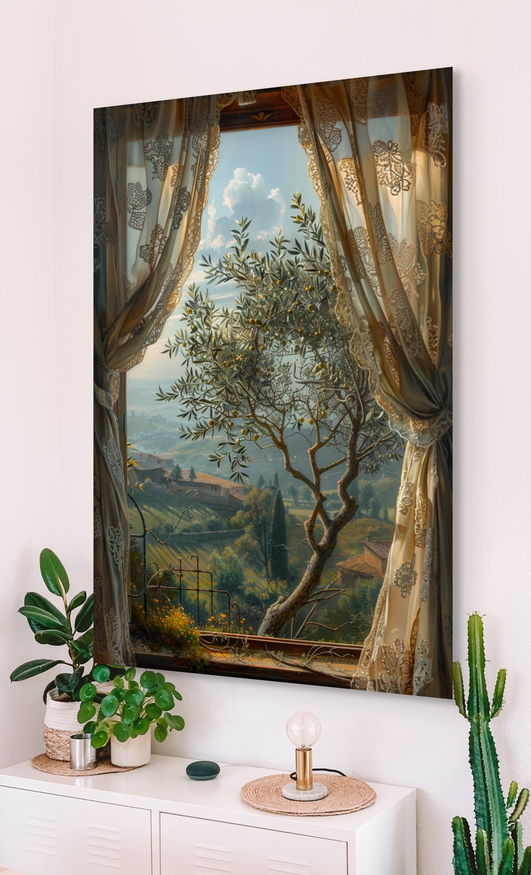 Palestinian Window Art Print: Islamic Olive Tree Scene (Digital Download)
