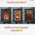 Mosque Arch Islamic Print: Red & Gold Arabic Calligraphy Art (Digital Download A1-A6)