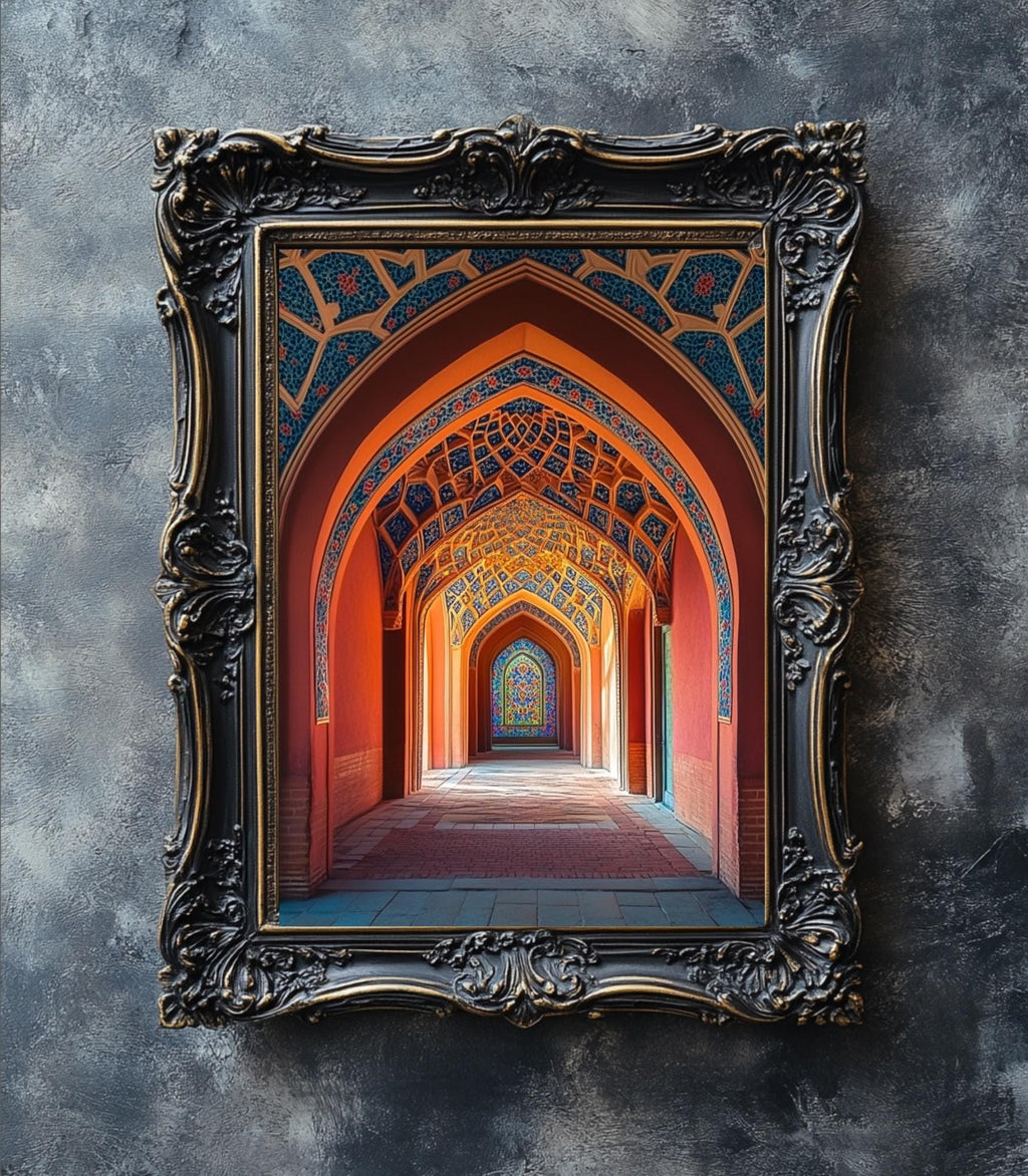 Mosque Arch Islamic Print: Red & Gold Arabic Calligraphy Art (Digital Download A1-A6)