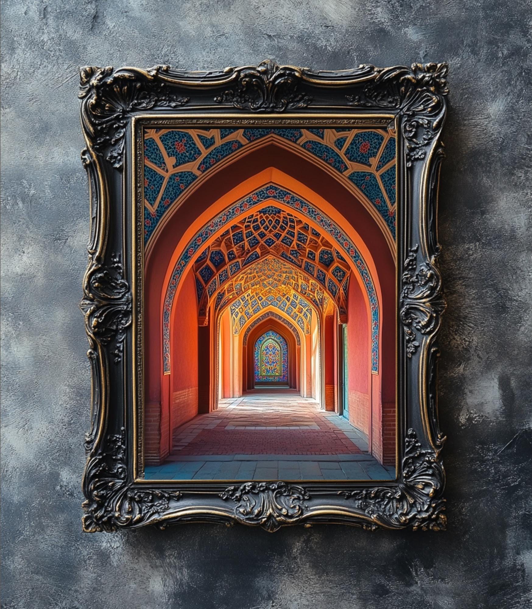 Mosque Arch Islamic Print: Red & Gold Arabic Calligraphy Art (Digital Download A1-A6)