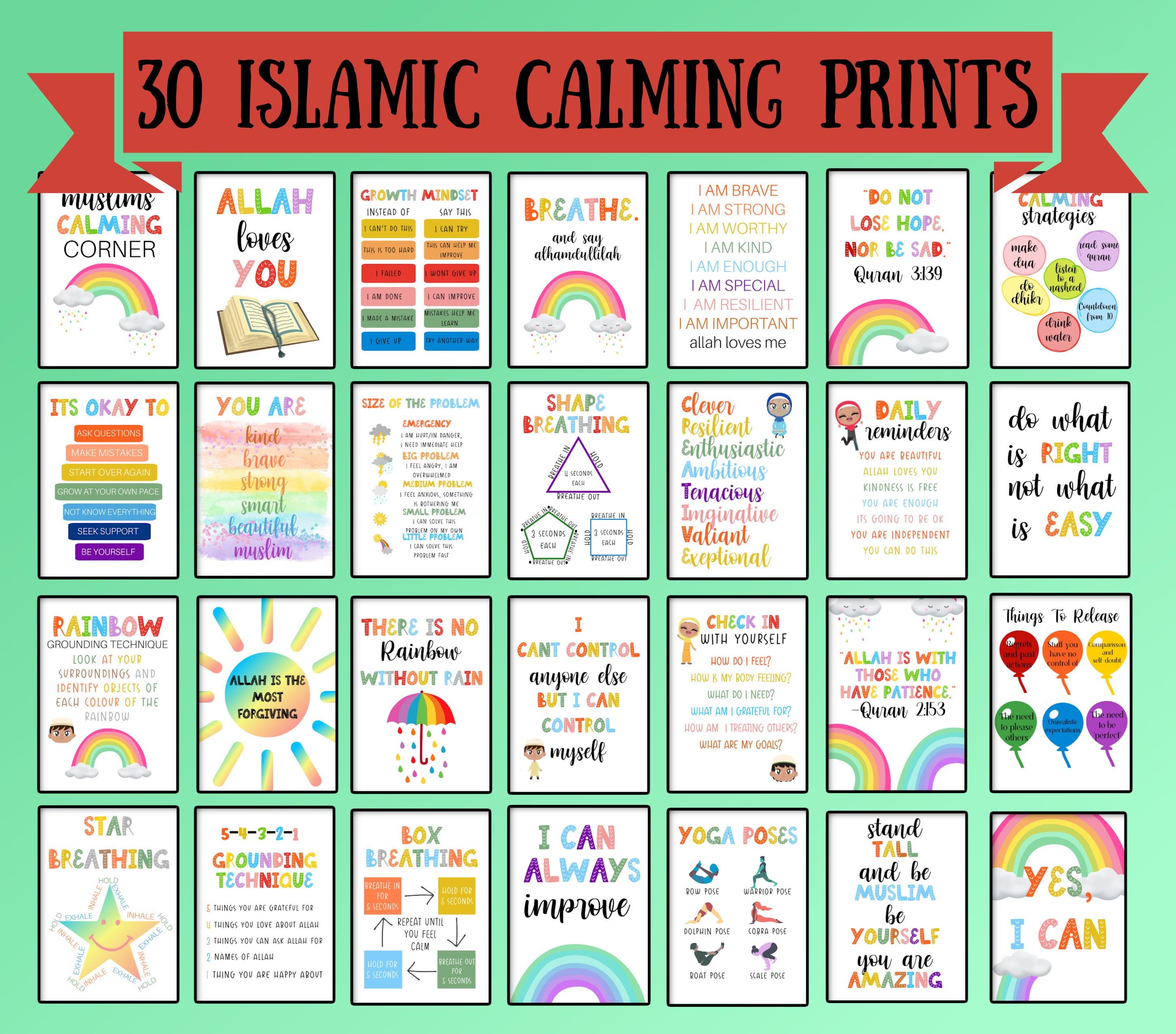 Rainbow Muslim Kids Prints: Calming Islamic Wall Art (Digital Download Set of 30)