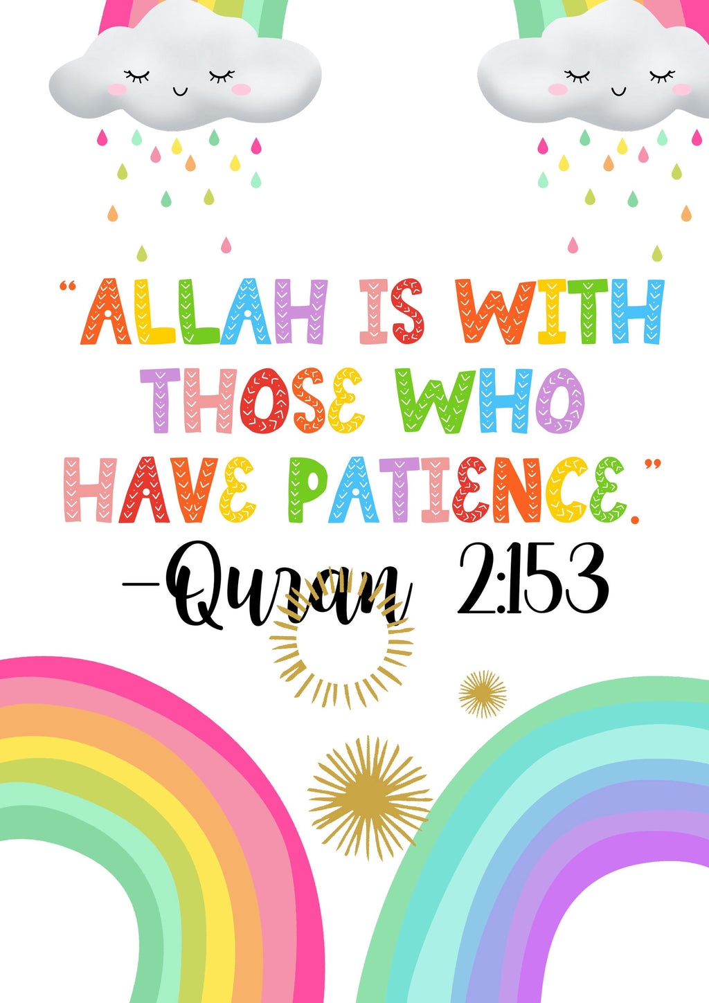 Rainbow Muslim Kids Prints: Calming Islamic Wall Art (Digital Download Set of 30)