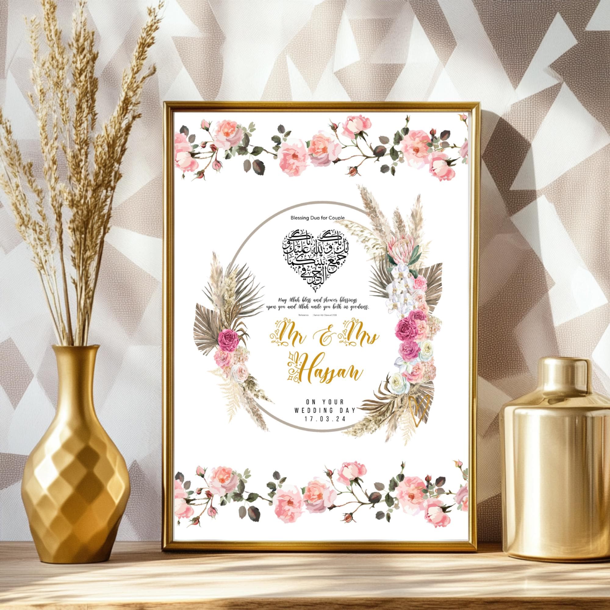 Personalized Islamic Wedding Print: Elegant Nikah Gift, Custom Names & Date