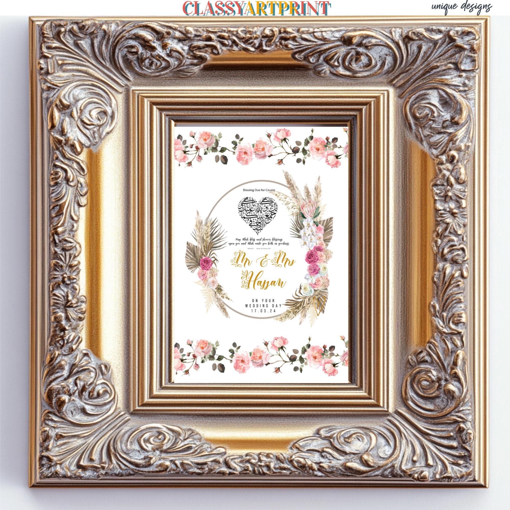 Personalized Islamic Wedding Print: Elegant Nikah Gift, Custom Names & Date