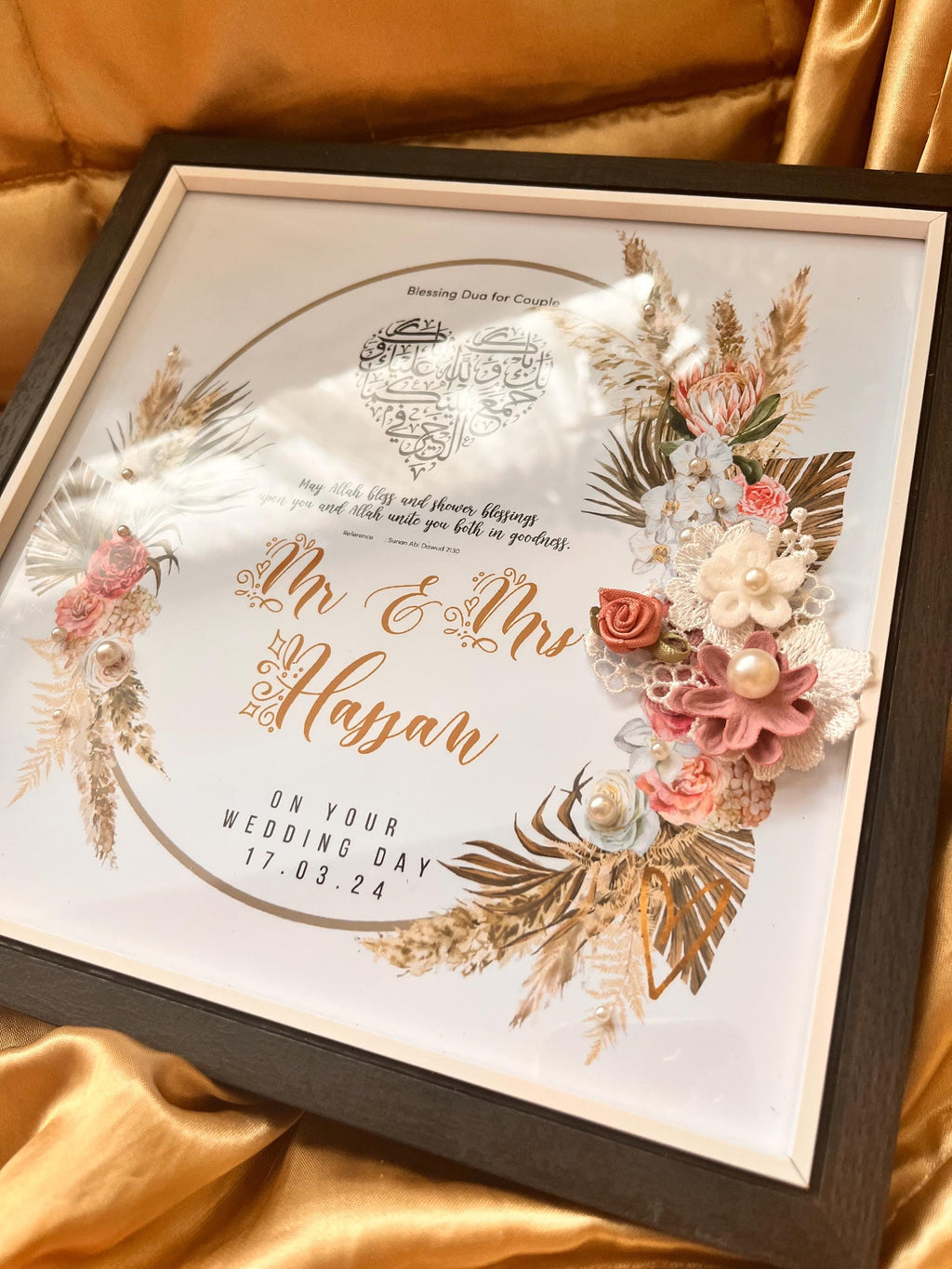 Personalized Islamic Wedding Frame: Floral Nikkah Gift, Custom Names