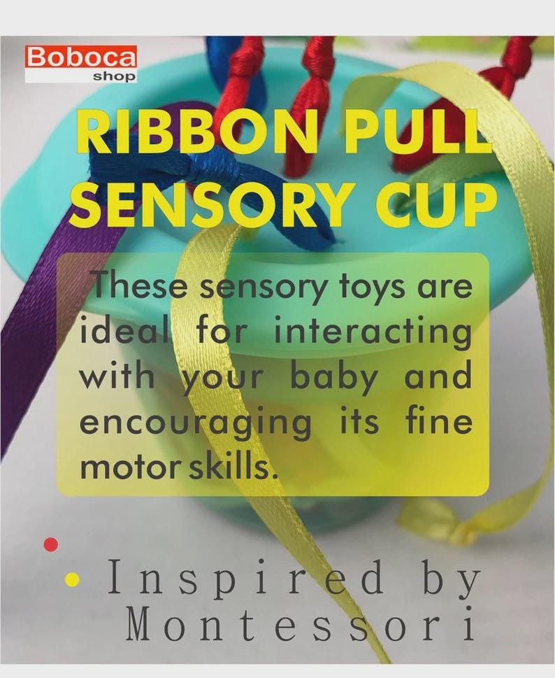Montessori Ribbon Pull Toy: Sensory Cup for Fine Motor Skills