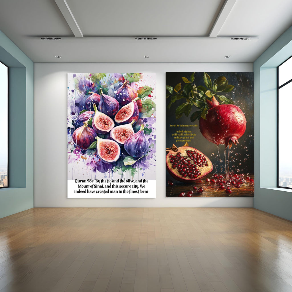 Islamic Art Print Set  Quran Verses, Fig, Honey, Pomegranate (Digital Download)