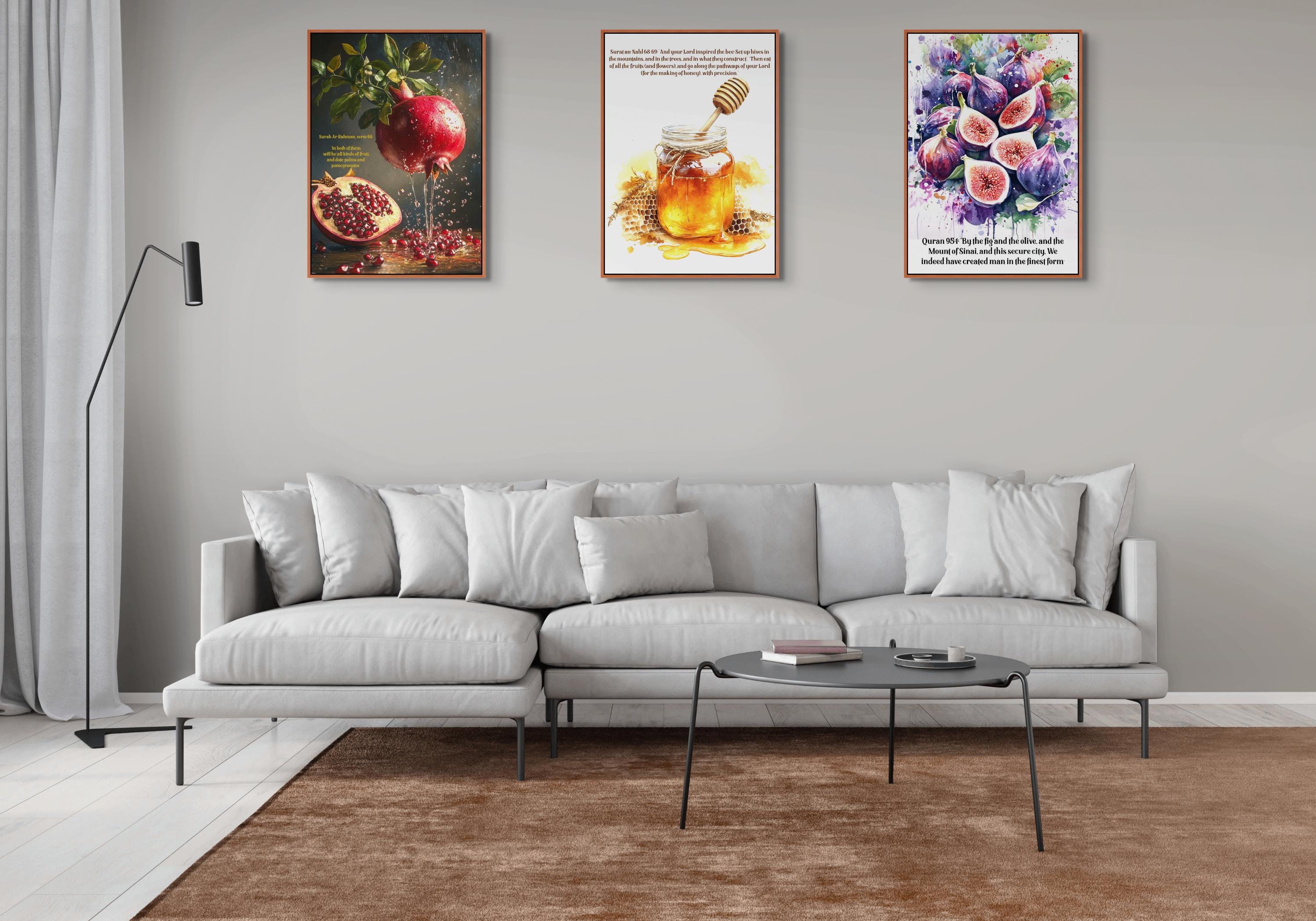 Islamic Art Print Set  Quran Verses, Fig, Honey, Pomegranate (Digital Download)