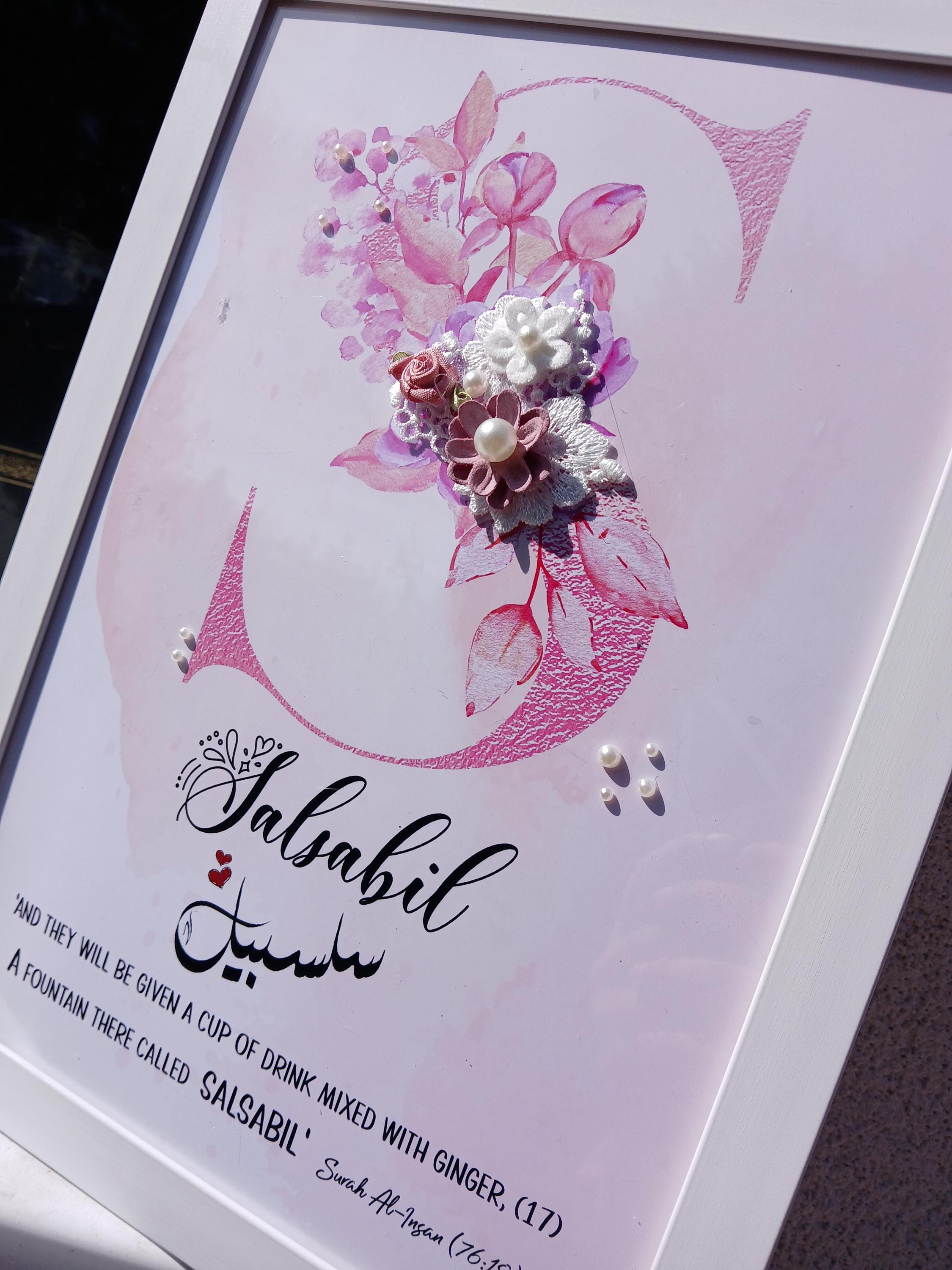 Personalized Arabic Letter Floral Print: Islamic Wall Decor