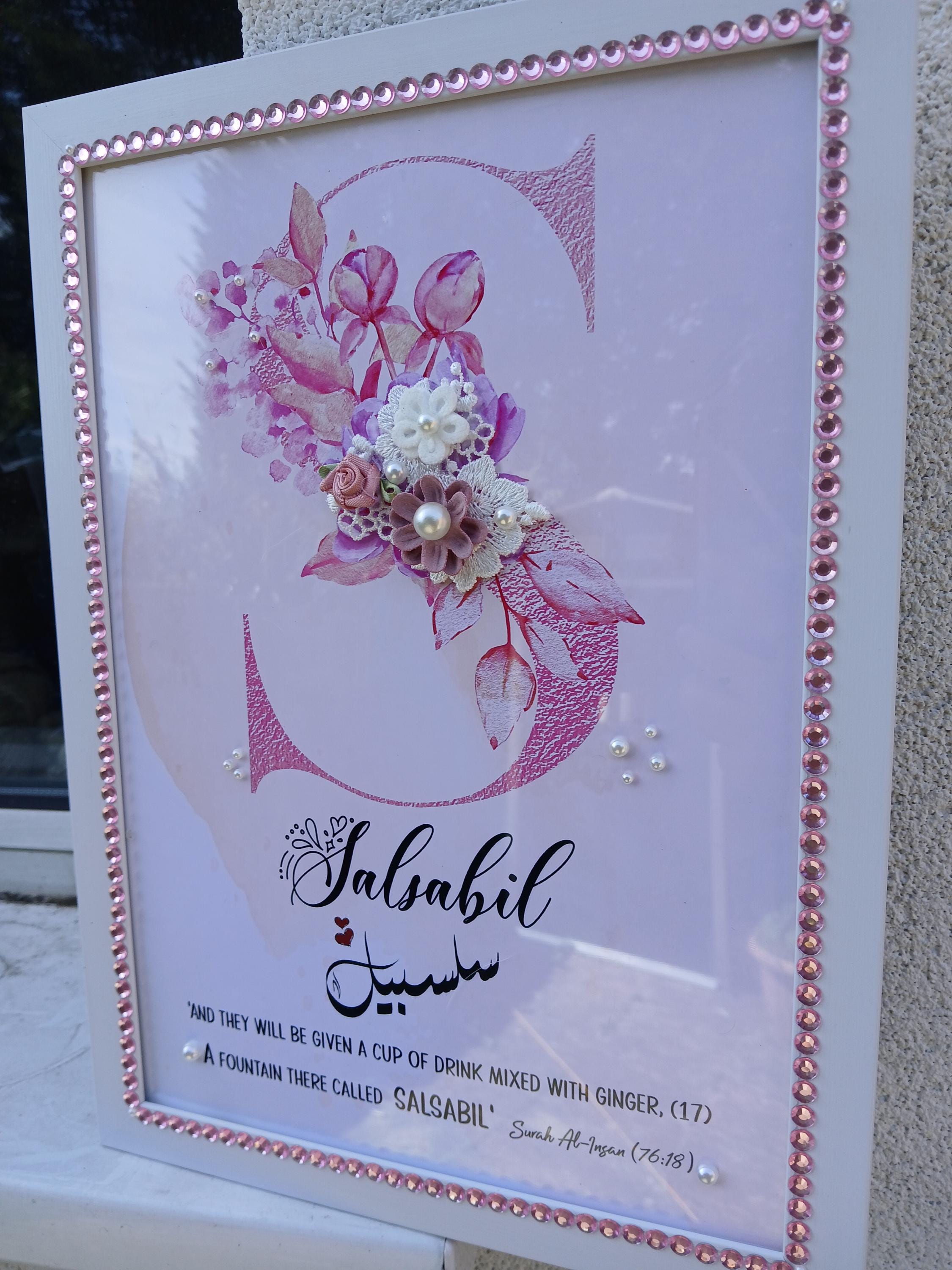 Personalized Arabic Letter Floral Print: Islamic Wall Decor