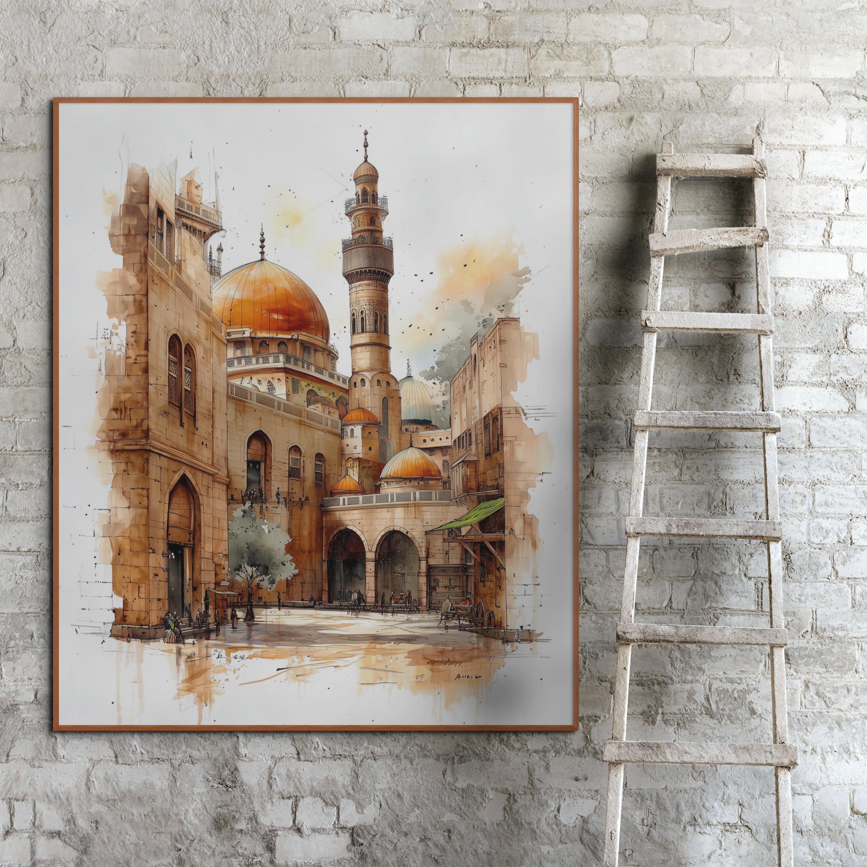 Al-Aqsa Mosque Print: Boho Watercolor Islamic Wall Art (Digital Download A4-A2 Size Options)