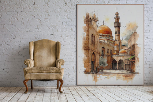 Al-Aqsa Mosque Print: Boho Watercolor Islamic Wall Art (Digital Download A4-A2 Size Options)