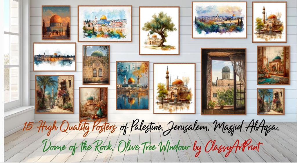 Al-Aqsa Mosque Watercolor Print, Jerusalem Palestine, Boho Islamic Decor (Digital Download)