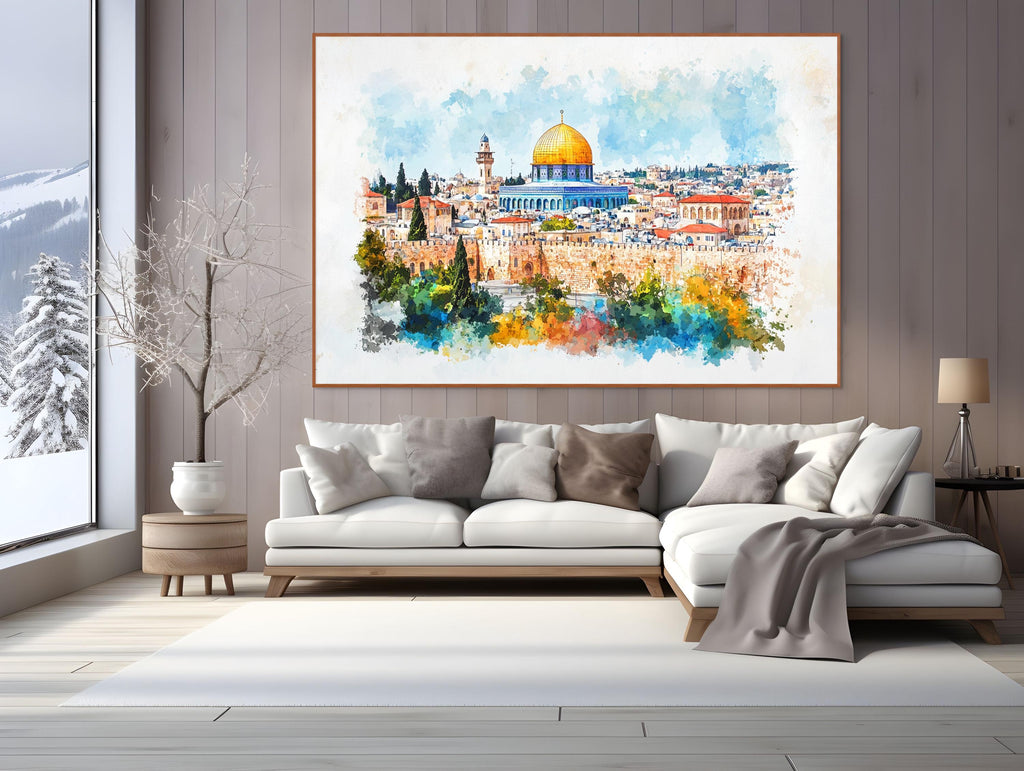 Al-Aqsa Mosque Watercolor Print, Jerusalem Palestine, Boho Islamic Decor (Digital Download)