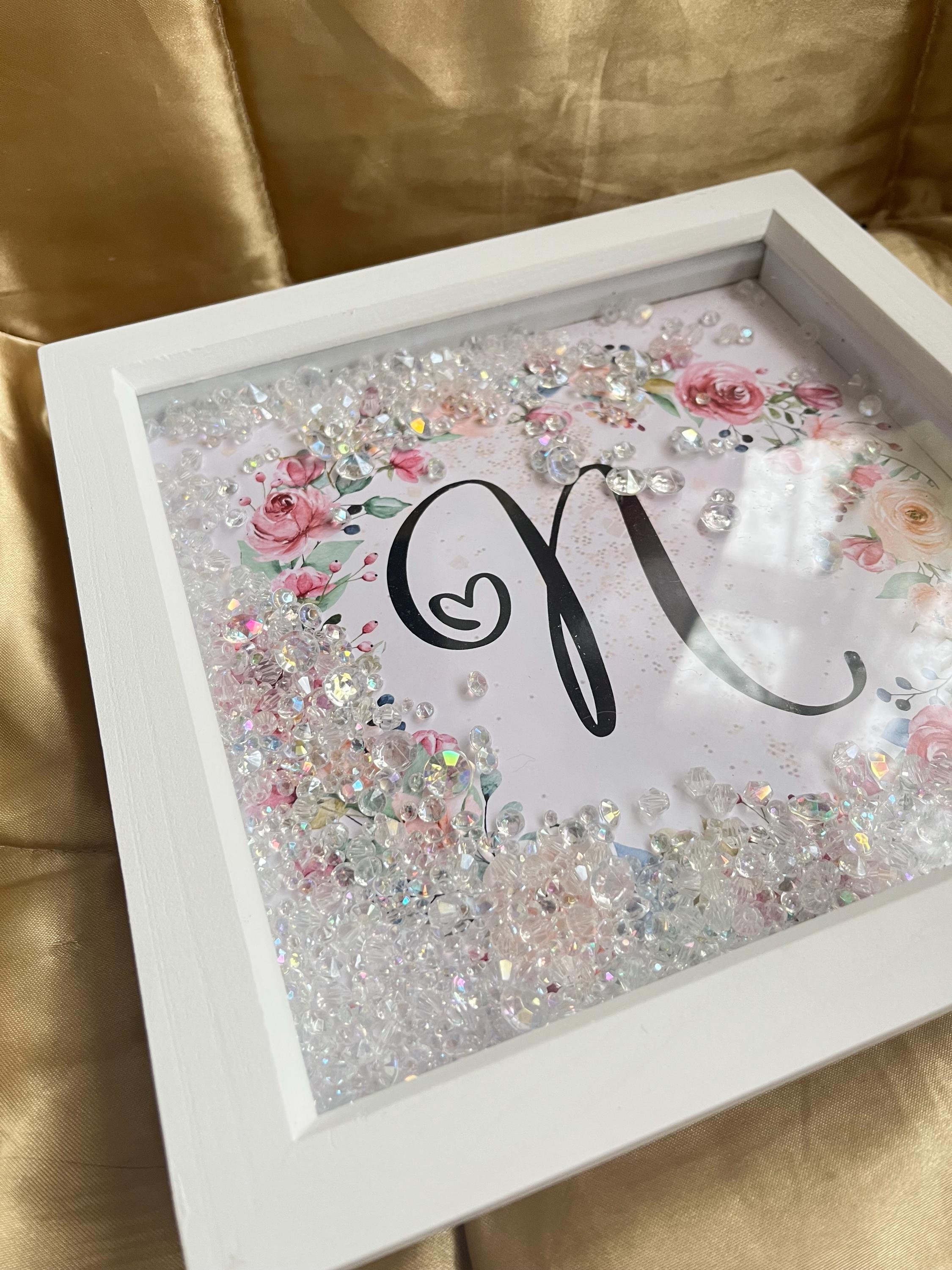 Personalized Initial Letter Frame: Floral Sparkle Crystal Nursery Decor
