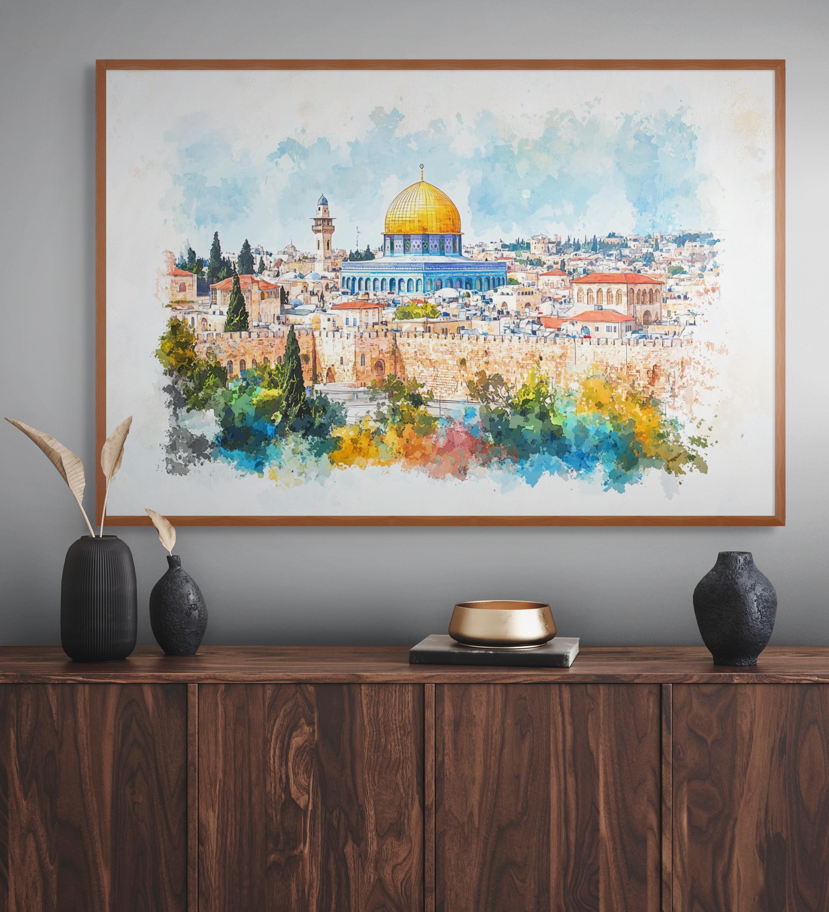 Al-Aqsa Mosque Watercolor Print, Jerusalem Palestine, Boho Islamic Decor (Digital Download)