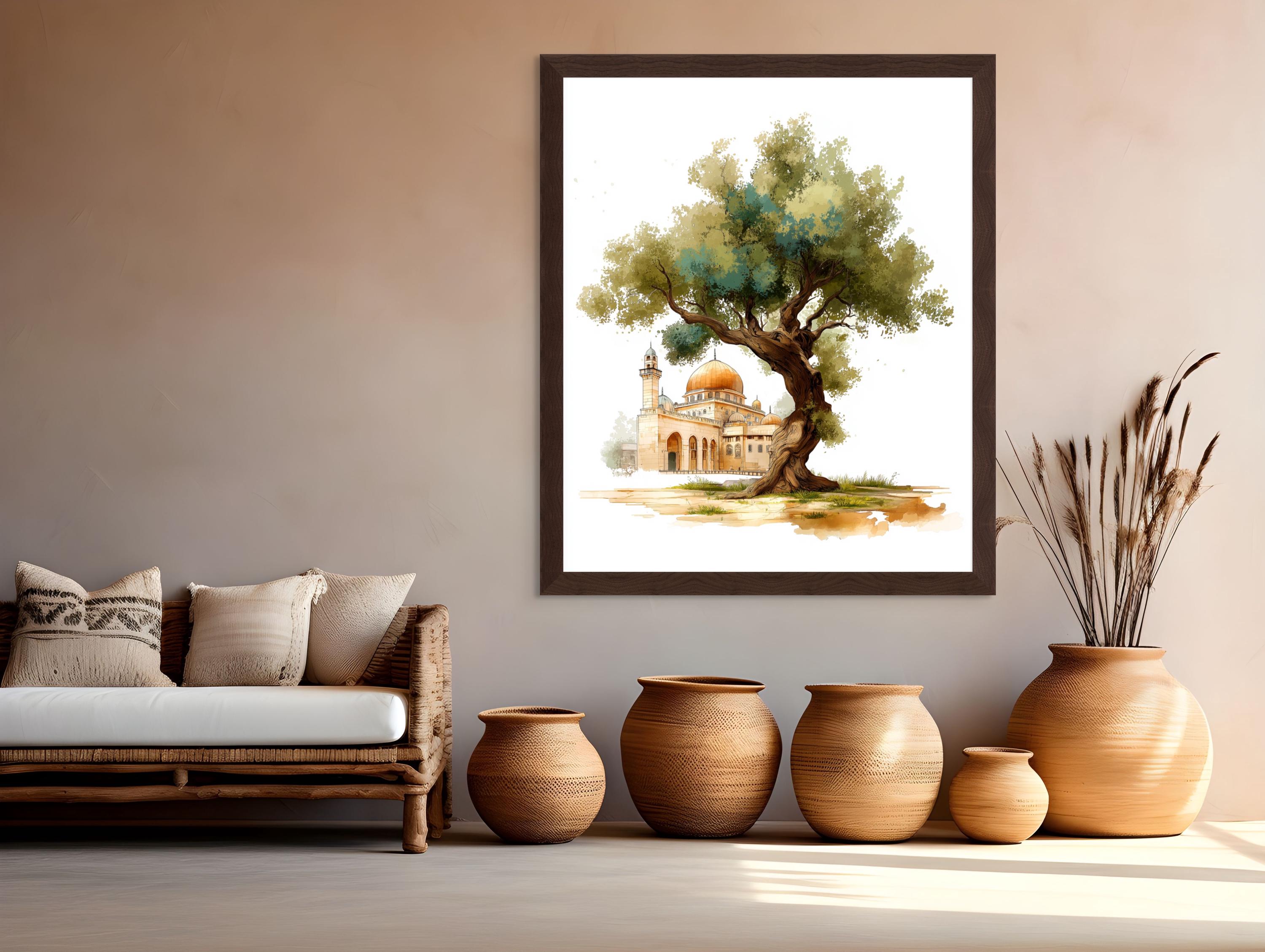 Al-Aqsa Mosque Watercolor Print, Jerusalem Palestine, Boho Islamic Decor (Digital Download)