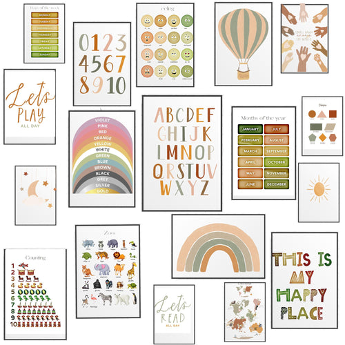 Baby Room wall art deco A4 size newborn Nursery Art Print Set 20 Neutral Earth Tone Gallery Wall Posters Professionally printed baby shower