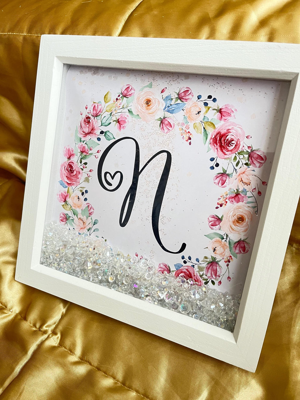 Personalized Initial Letter Frame: Floral Sparkle Crystal Nursery Decor