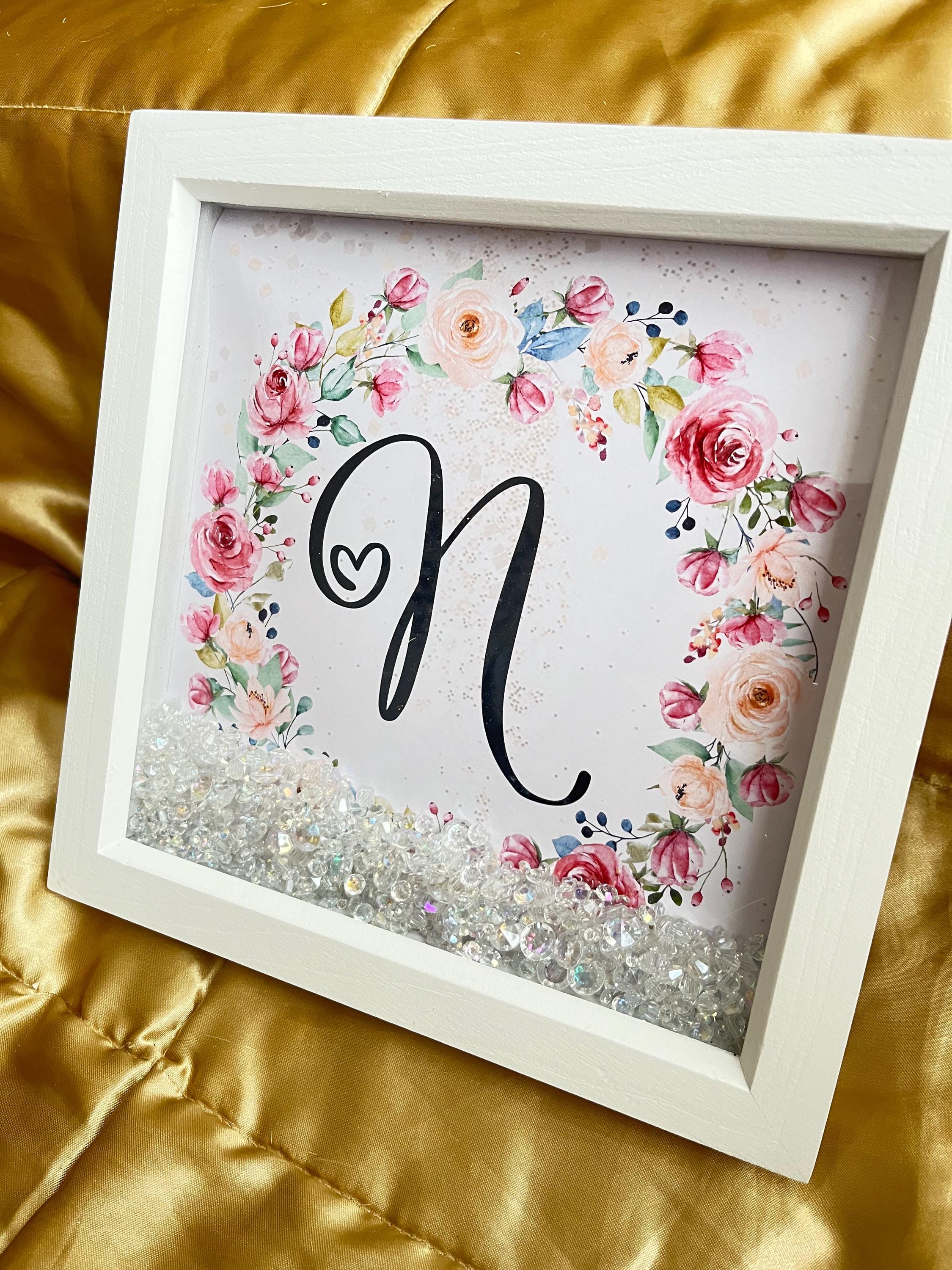 Personalized Initial Letter Frame: Floral Sparkle Crystal Nursery Decor