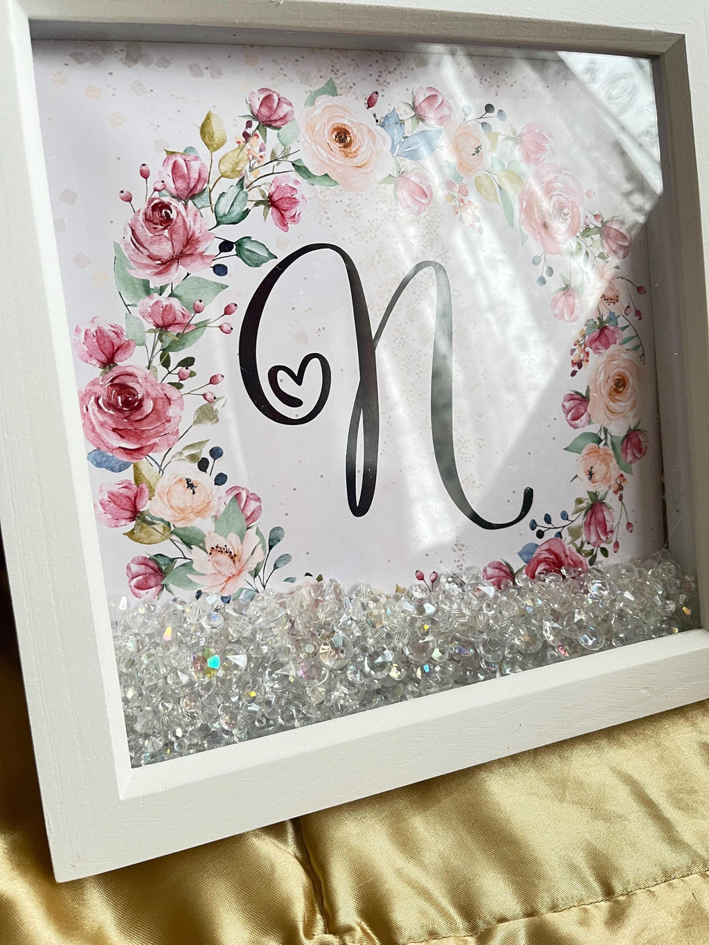 Personalized Initial Letter Frame: Floral Sparkle Crystal Nursery Decor
