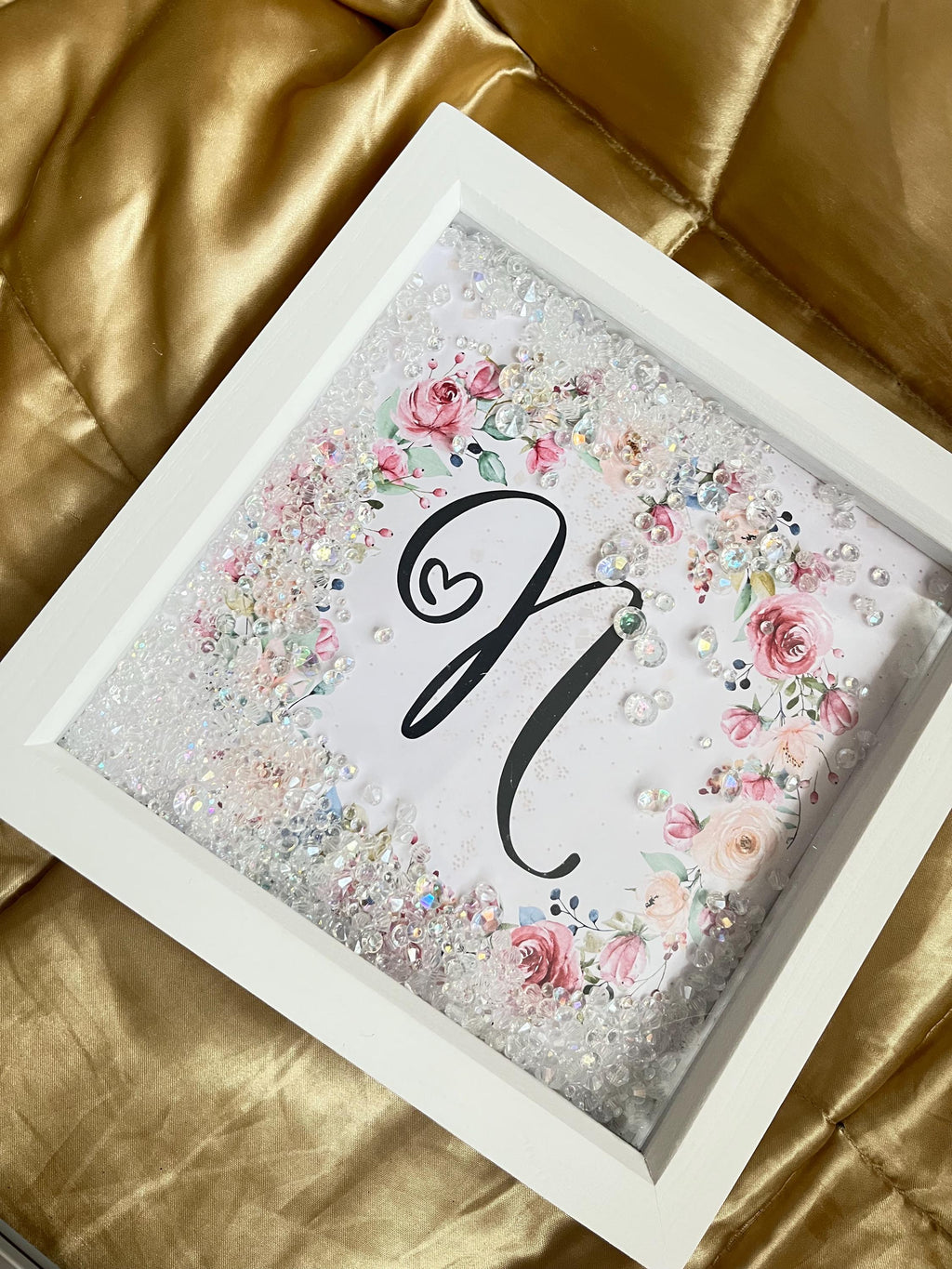 Personalized Initial Letter Frame: Floral Sparkle Crystal Nursery Decor