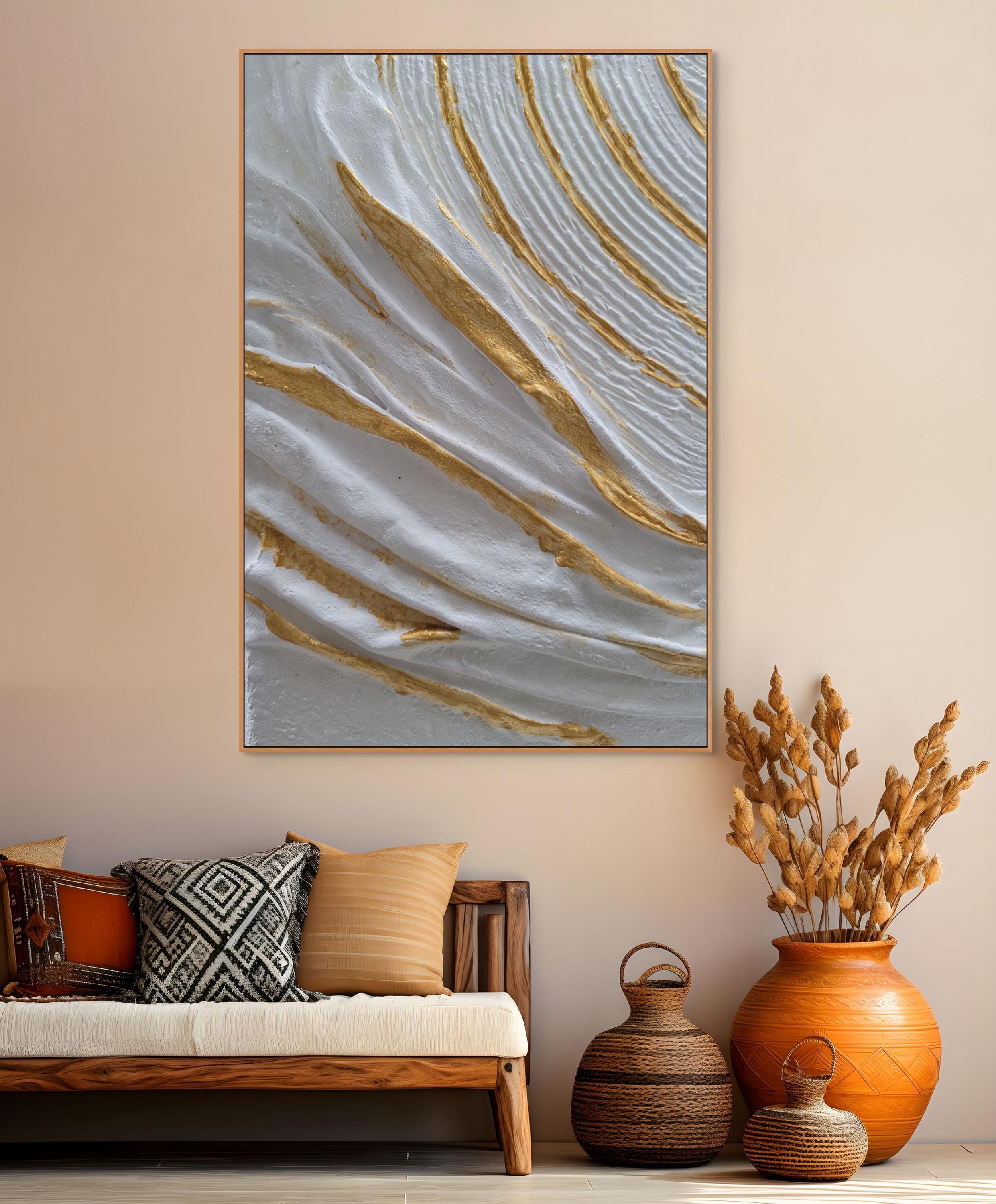 Textured Plaster Canvas Art: 3D White Abstract, Minimalist Scandi Decor