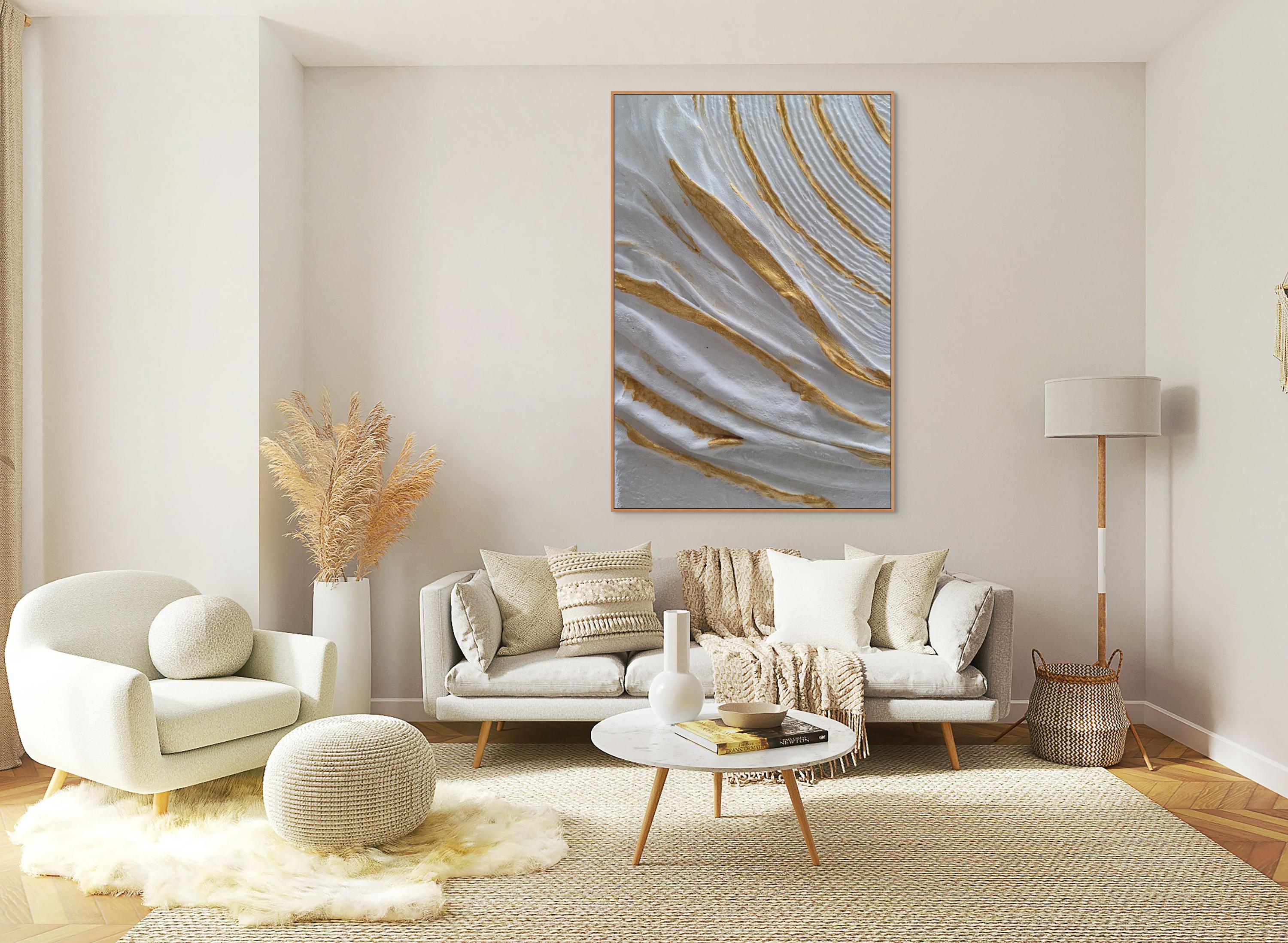 Textured Plaster Canvas Art: 3D White Abstract, Minimalist Scandi Decor