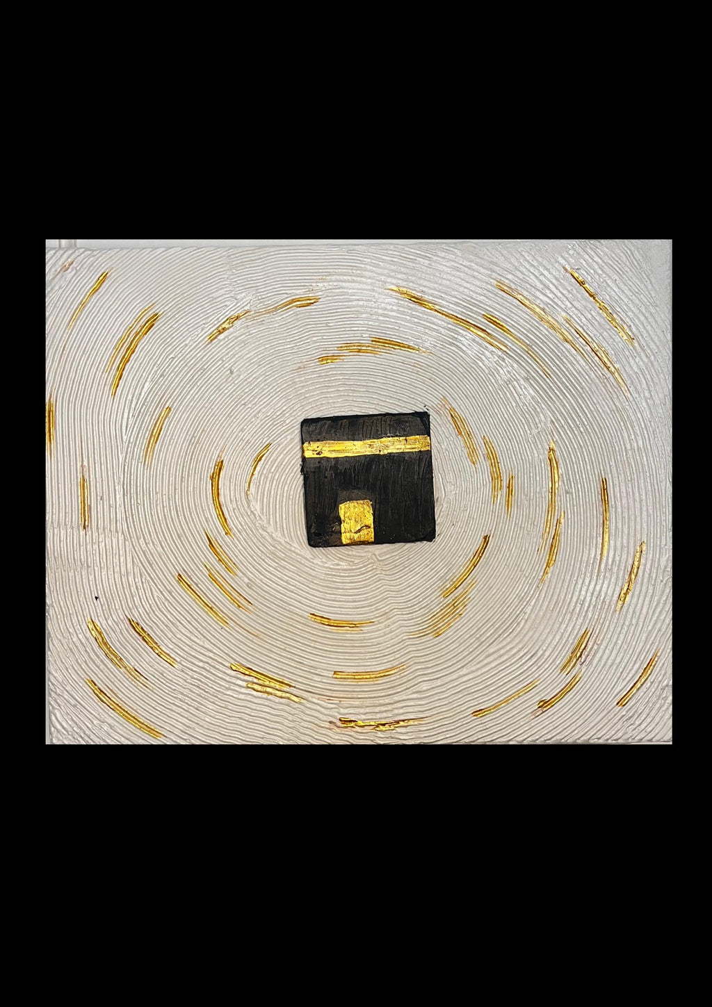 Textured Kaaba Painting on Canvas: Gold Accent Islamic Wall Art