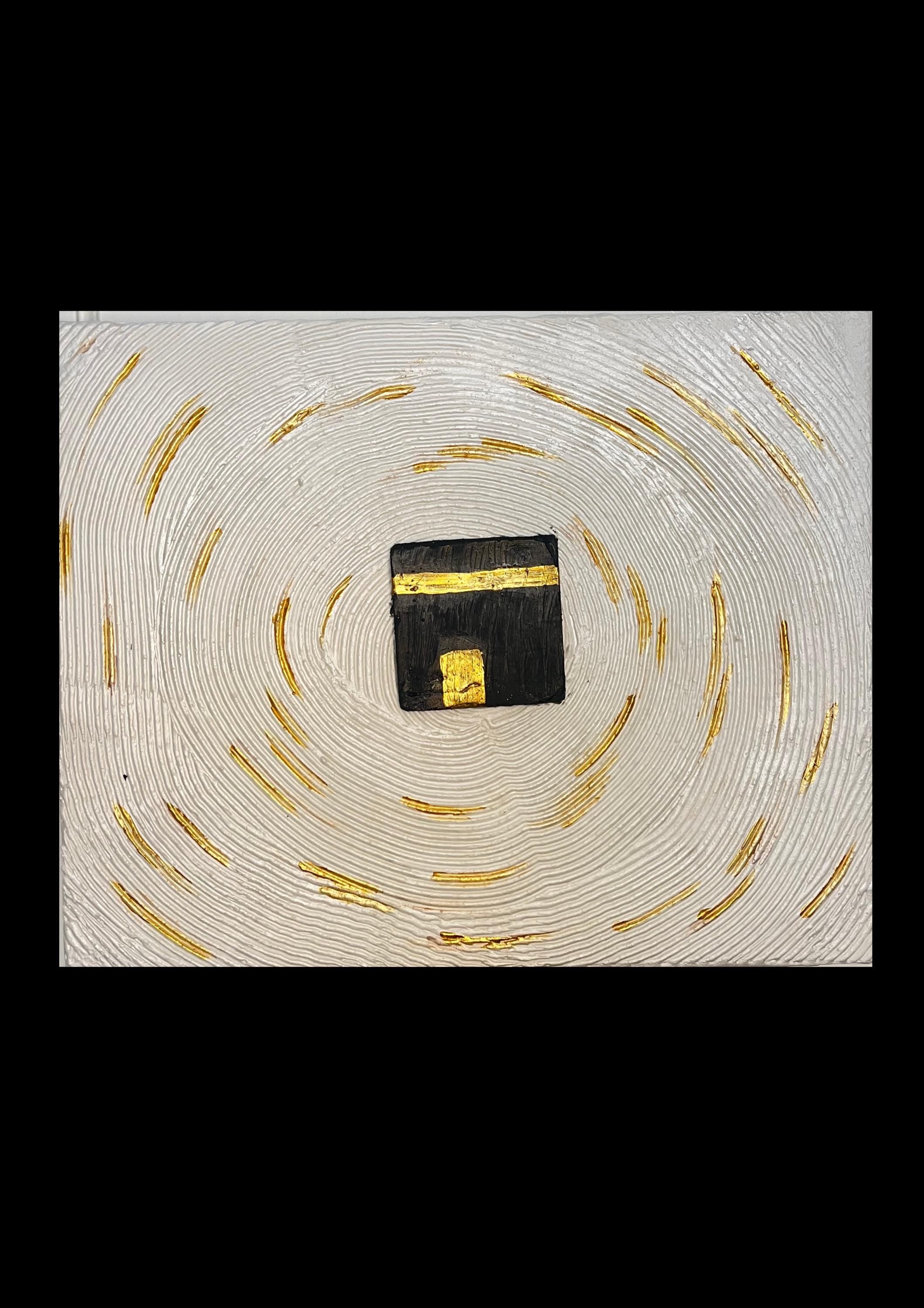 Textured Kaaba Painting on Canvas: Gold Accent Islamic Wall Art