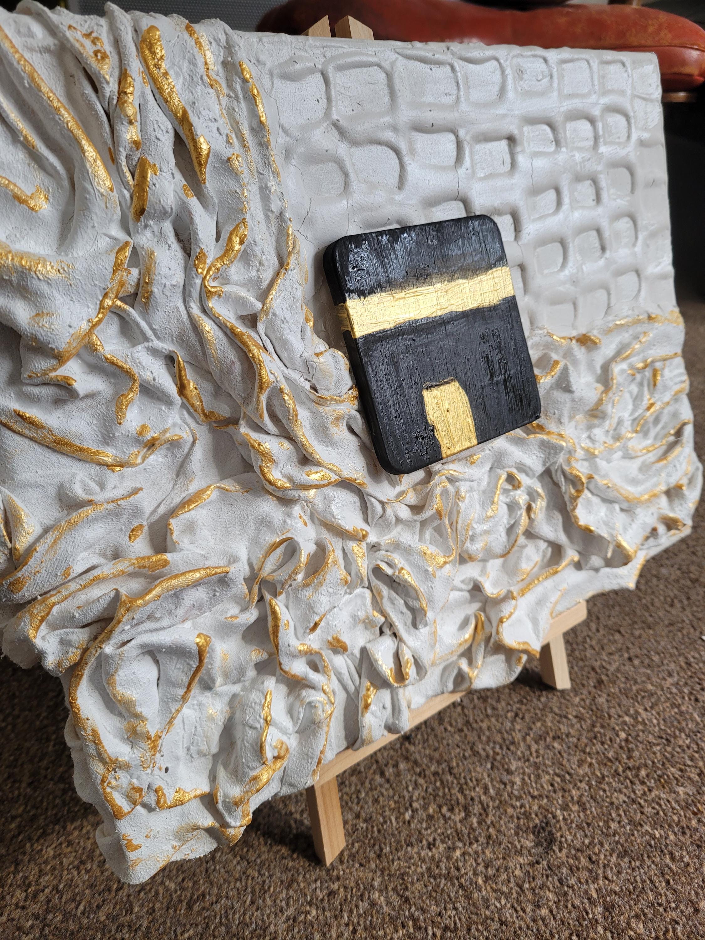 Textured Holy Kaaba Canvas Art: Gold Accent Islamic Decor