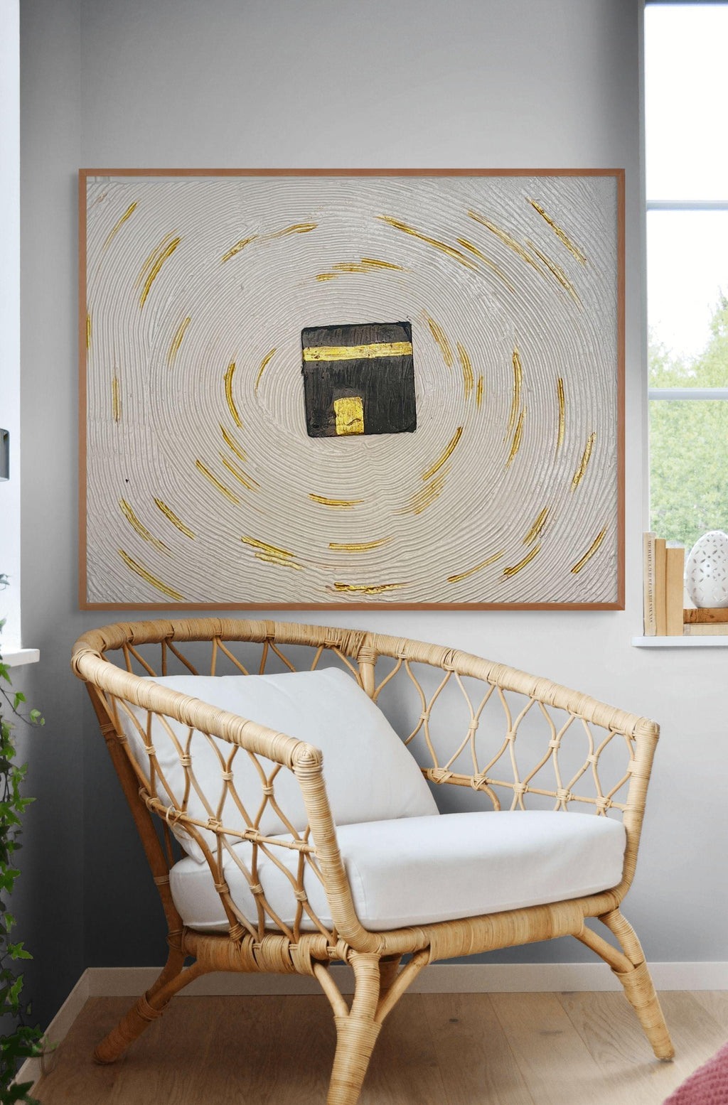 Kaaba Canvas Art: 3D Textured Islamic Painting with Gold