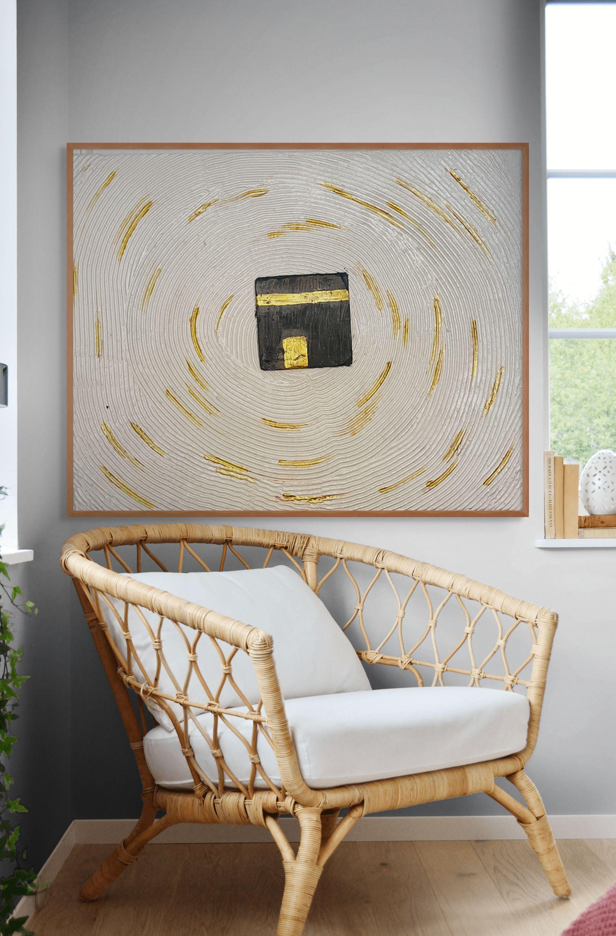 Kaaba Canvas Art: 3D Textured Islamic Painting with Gold