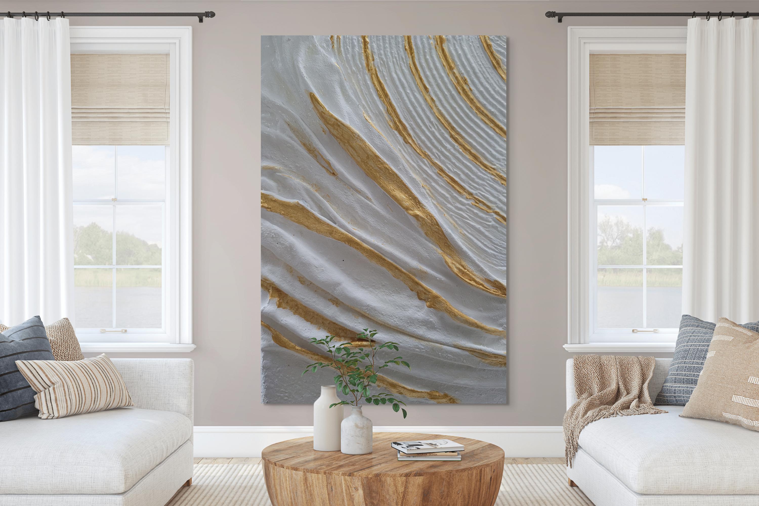 Textured Plaster Canvas Art: 3D White Abstract, Minimalist Scandi Decor