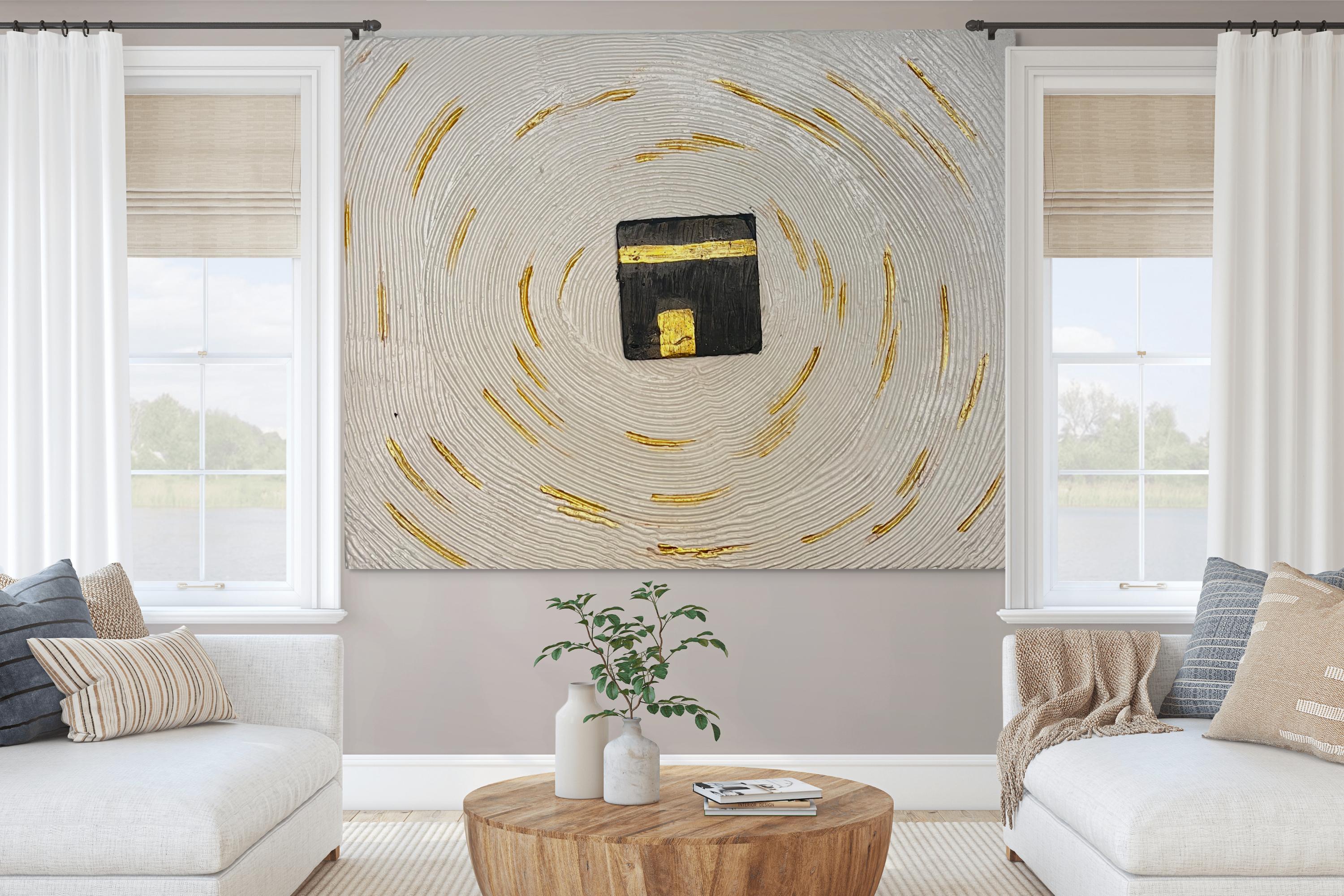 Textured Kaaba Painting on Canvas: Gold Accent Islamic Wall Art