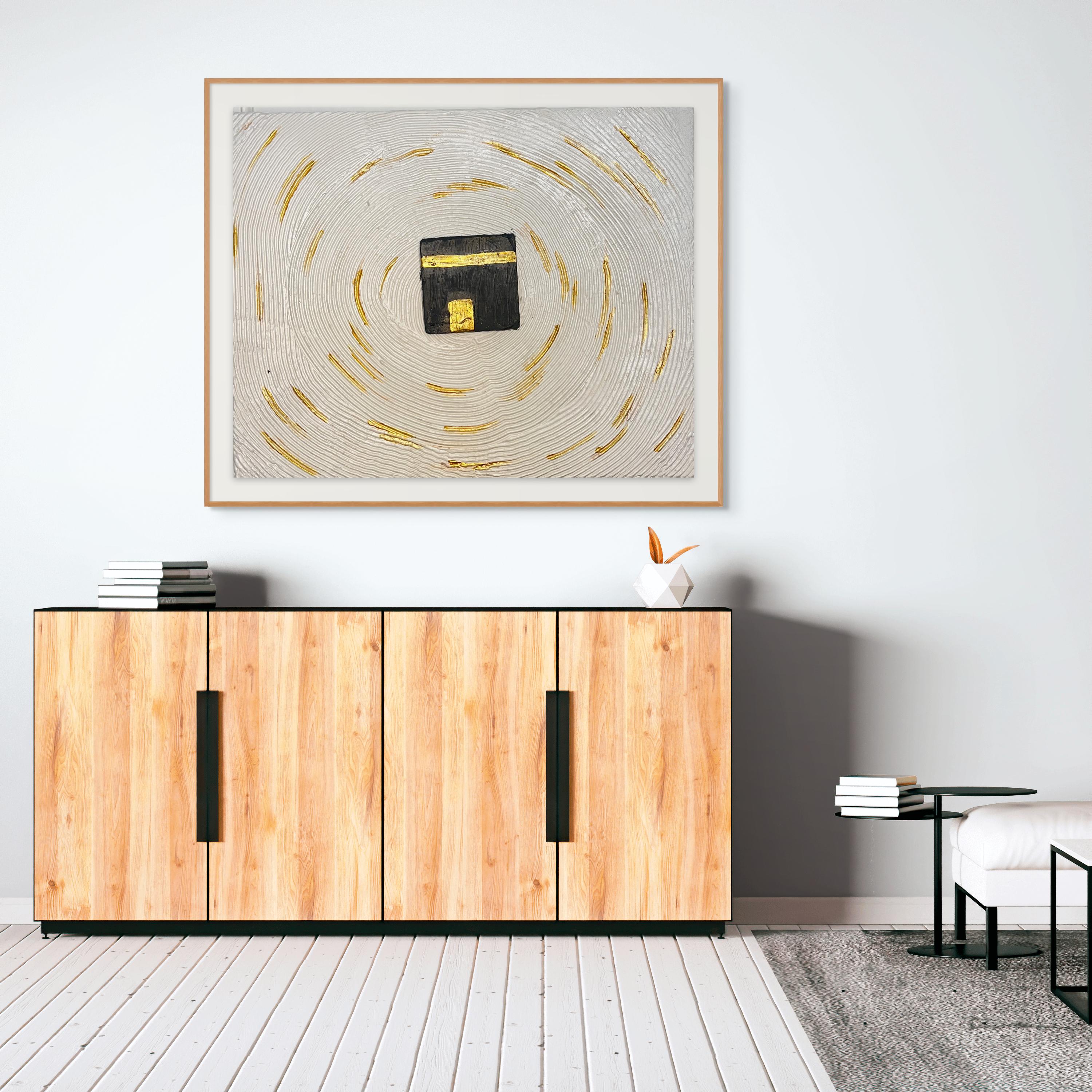 Textured Kaaba Painting on Canvas: Gold Accent Islamic Wall Art