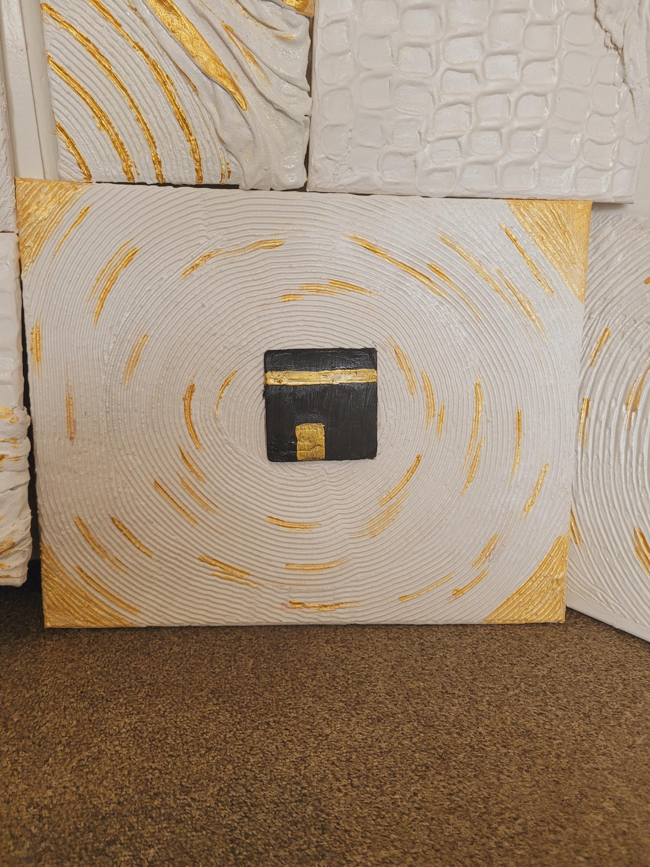 Textured Holy Kaaba Canvas Art: Gold Accent Islamic Decor