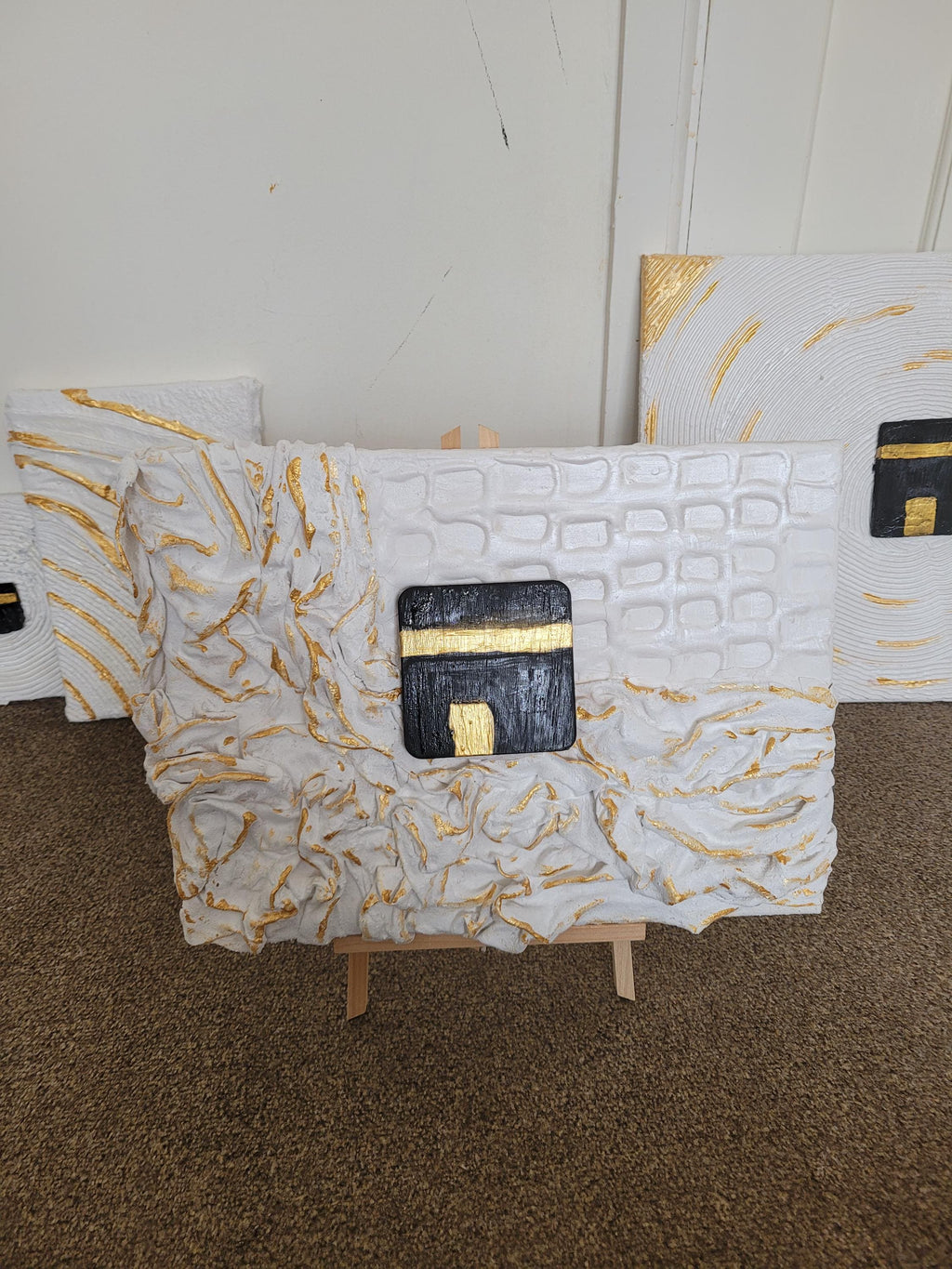 Textured Holy Kaaba Canvas Art: Gold Accent Islamic Decor