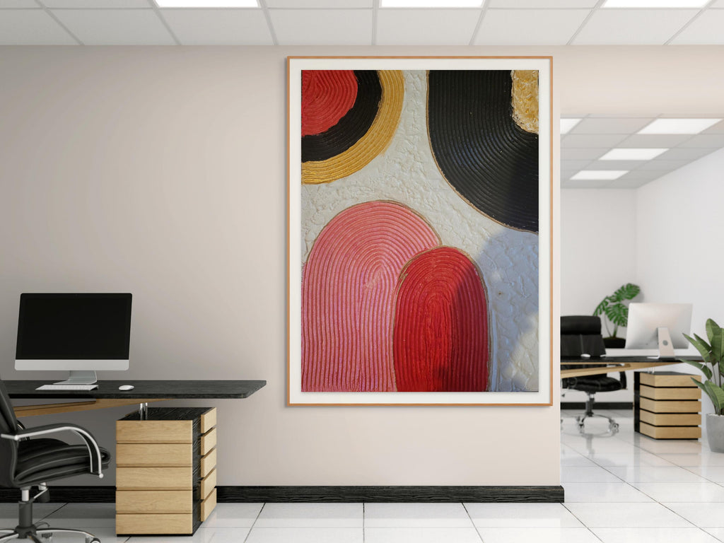 Handmade Textured Plaster Wall Art: Red, Black, Boho Canvas