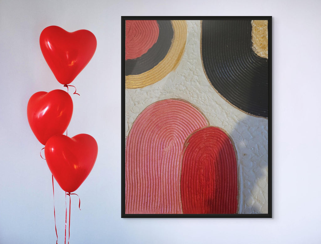 Handmade Textured Plaster Wall Art: Red, Black, Boho Canvas