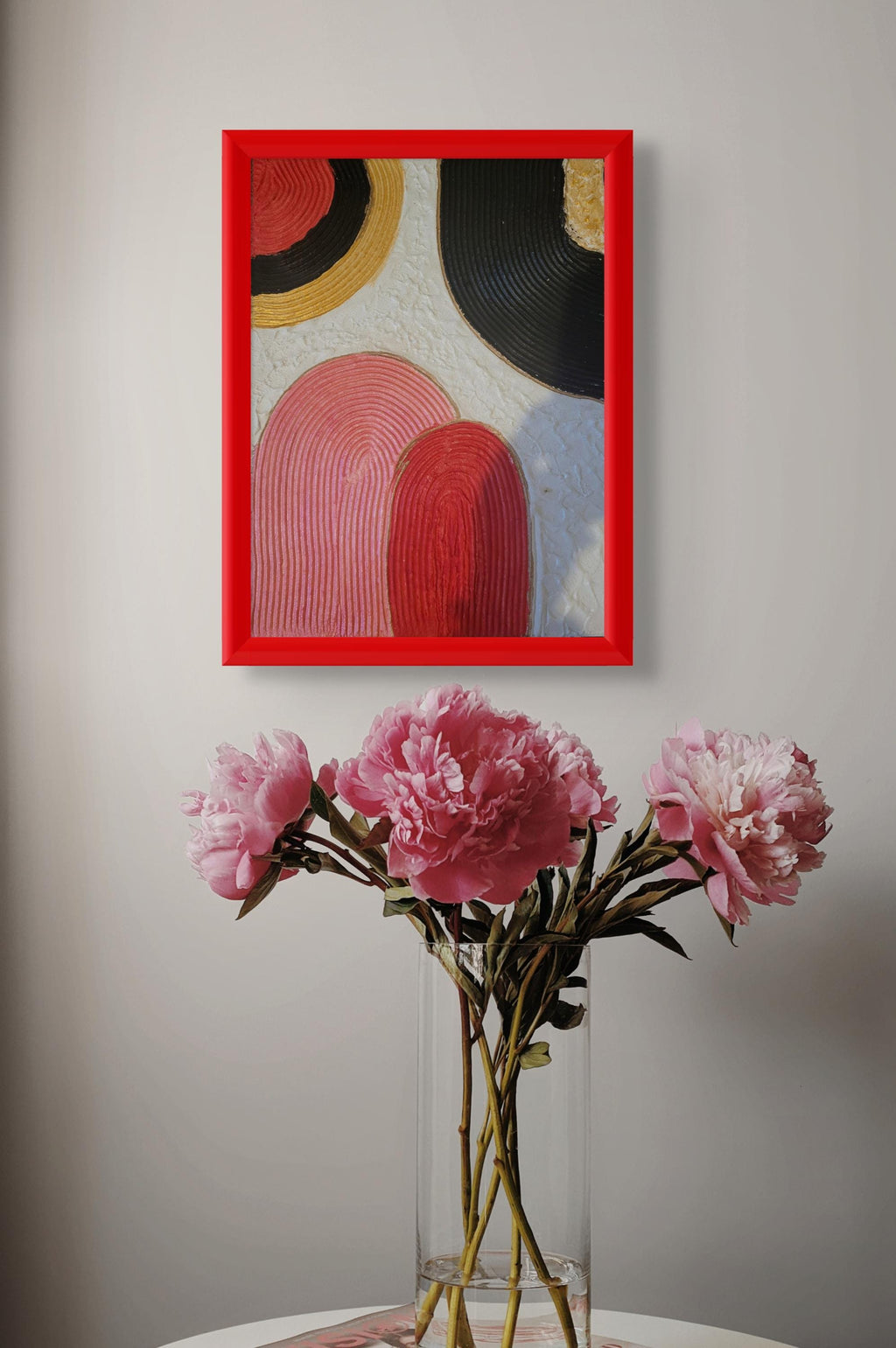 Handmade Textured Plaster Wall Art: Red, Black, Boho Canvas