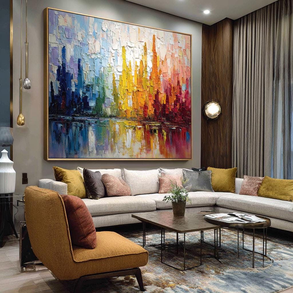 Original Colorful Oil Painting on Canvas, Abstract Texture, Large Wall Art