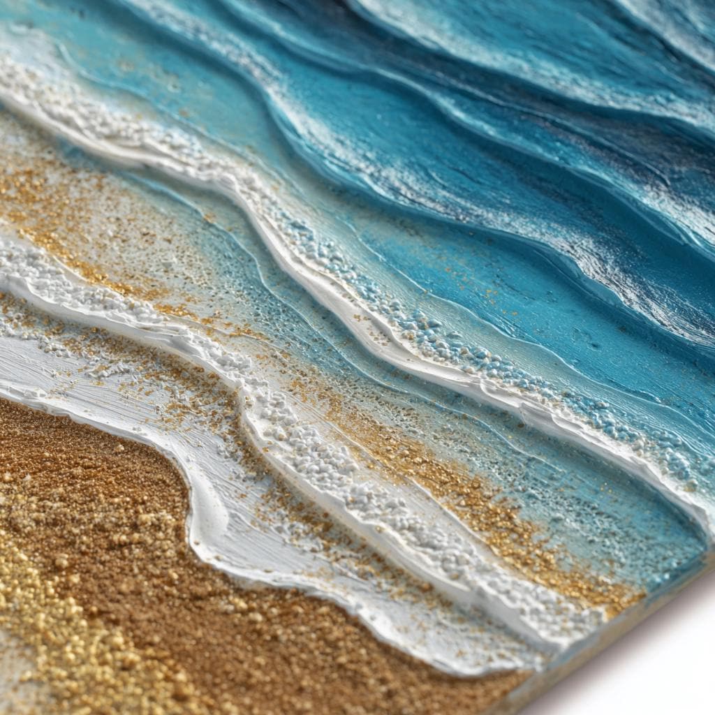 Large 3D Impasto Ocean Painting, Textured Abstract Seascape Canvas Art