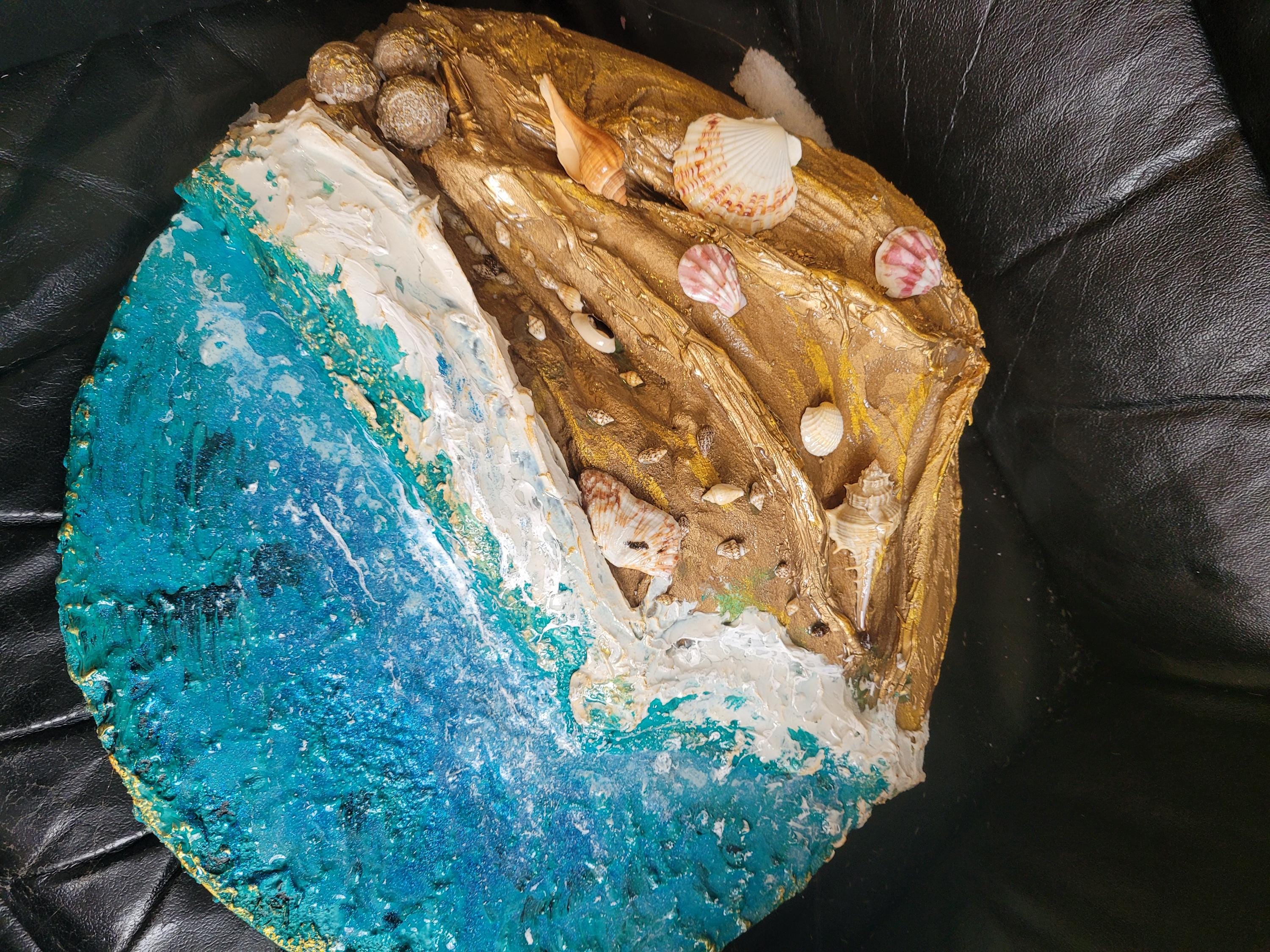 Textured Impasto Seascape Oil Painting, 3D Beach Canvas Art (50 cms)
