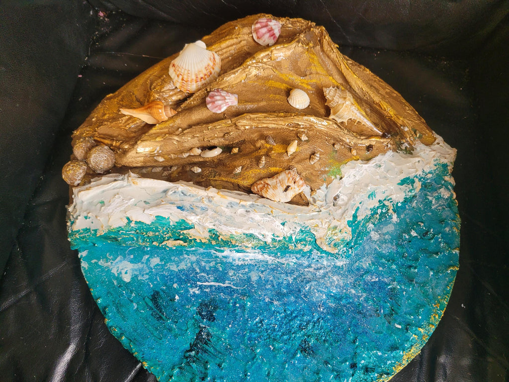 Textured Impasto Seascape Oil Painting, 3D Beach Canvas Art (50 cms)